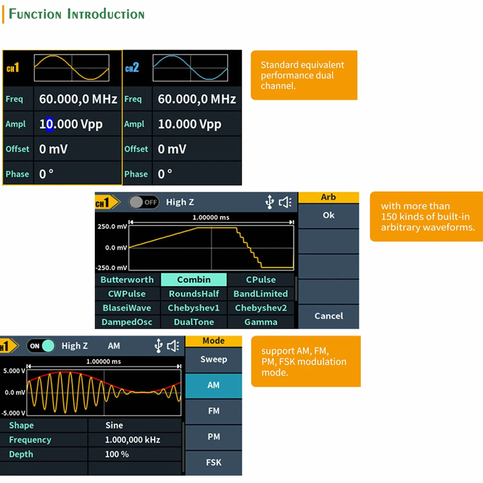 OWON DGE2070 Arbitrary Waveform Generador AWG 14bit resolución vertical 2CH 70MHz 300MSa/s 3,6 pulgadas LCD Digital Señal Generador