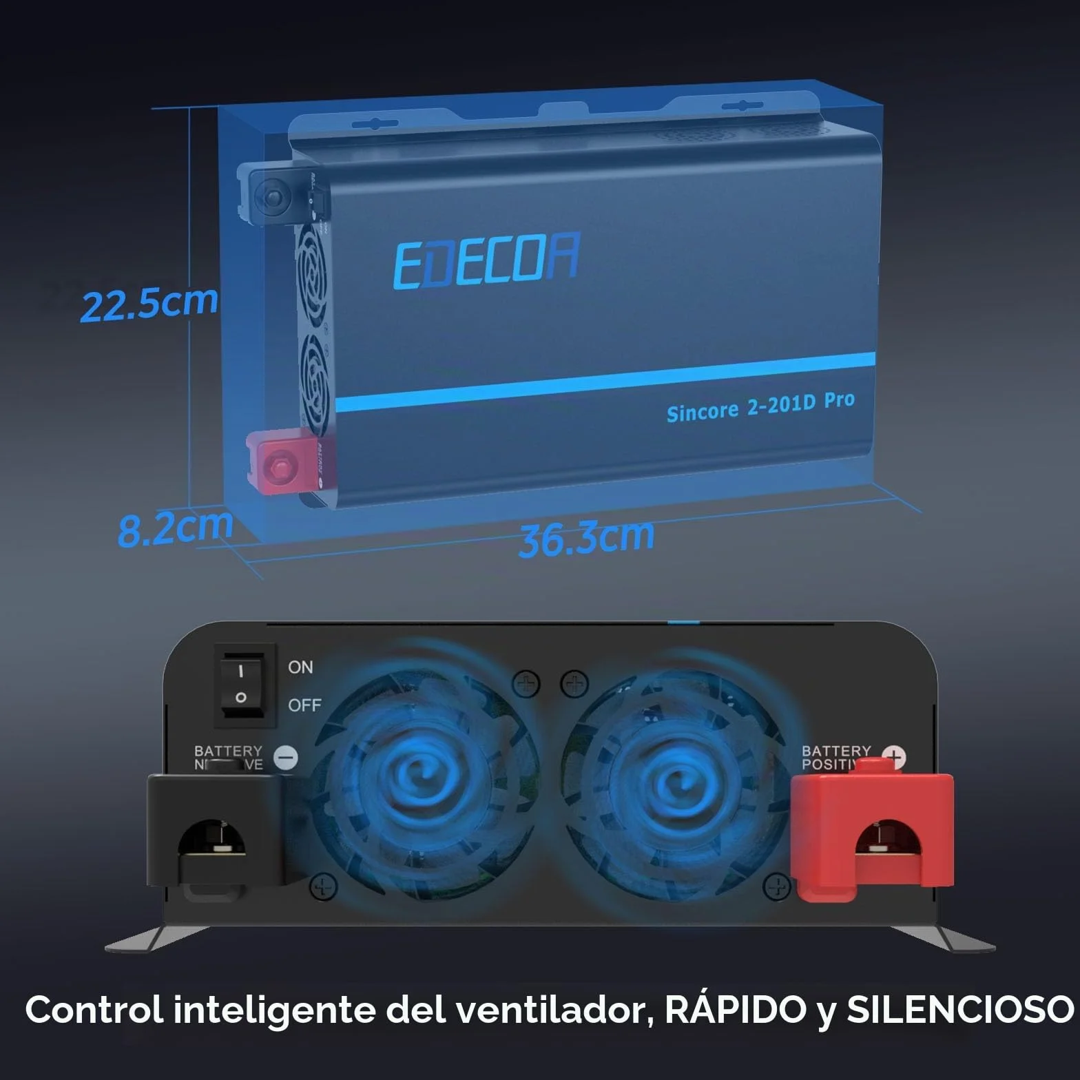 EDECOA Inversor 12v 220v Onda Pura 2000w con Mando a Distancia, LCD, USB Type-C, Ventiladores silenciosos, Compatible con baterías Gel, Agm, Litio para caravanas, Barco, Coche, Paneles solares