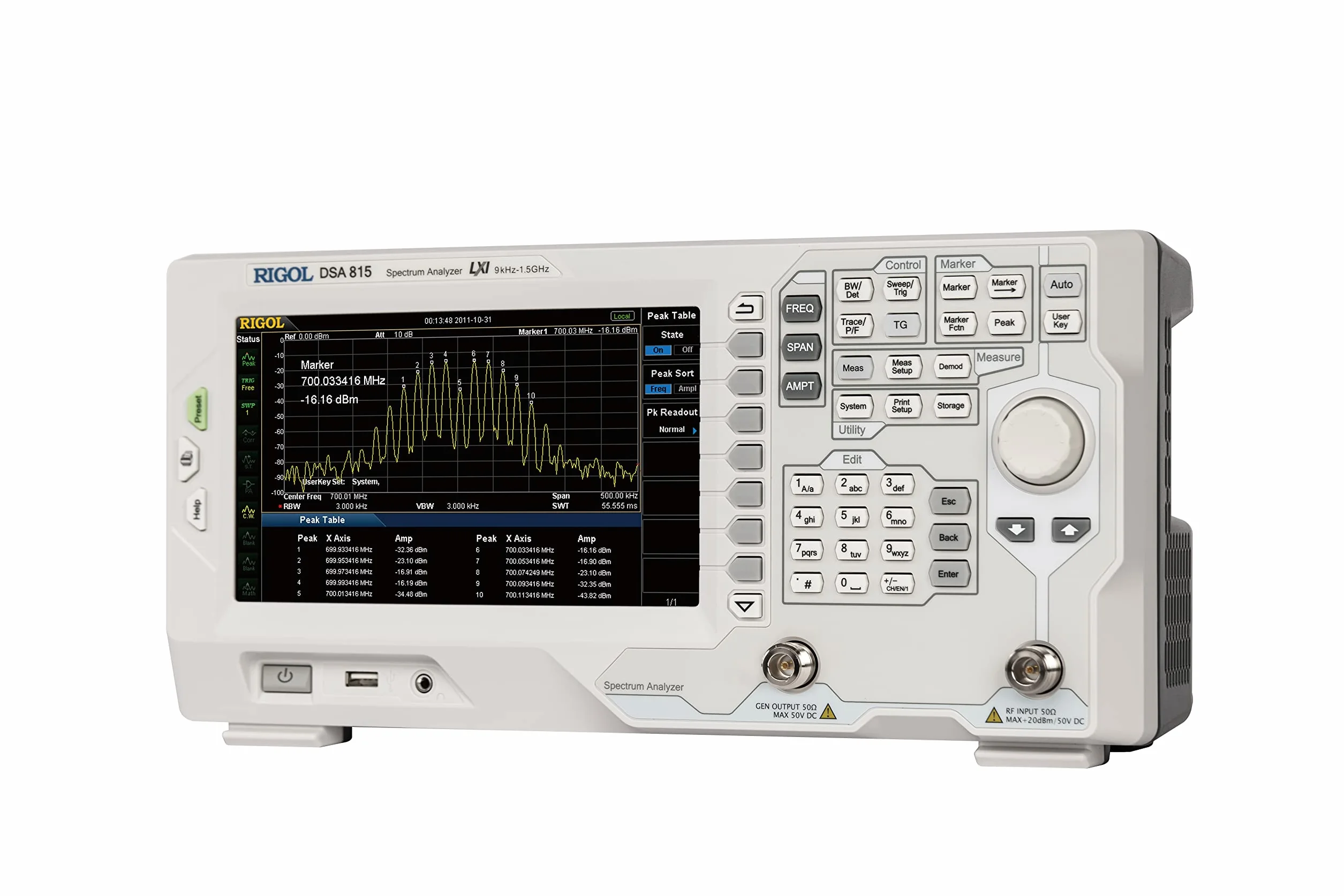 RIGOL DSA815-TG Analizador de espectro, 9kHz-1.5GHz, DANL: -135 dBm, ruido de fase: -80 dBc/Hz@10 kHz offset, RBW 10Hz, generador de seguimiento de 1,5 GHz, Opción EMI incluida
