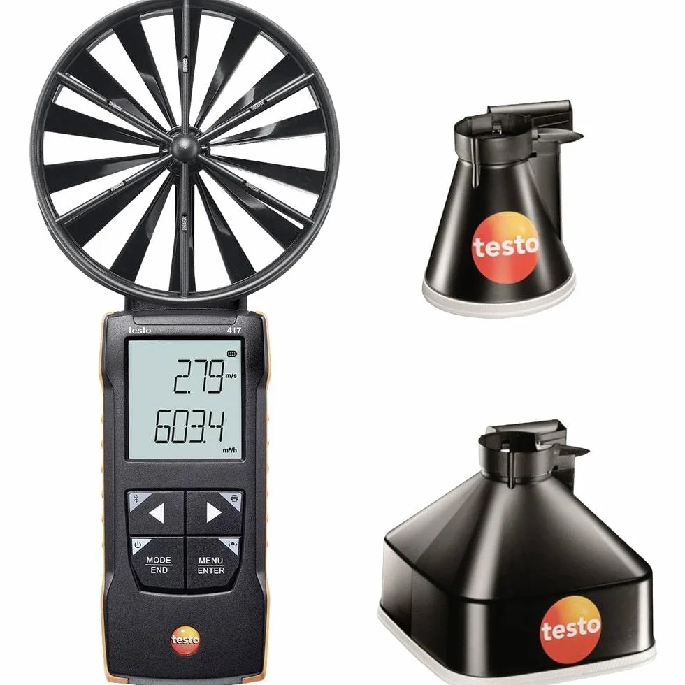 Testo Kit 417 con embudos de medición con conectividad de aplicación