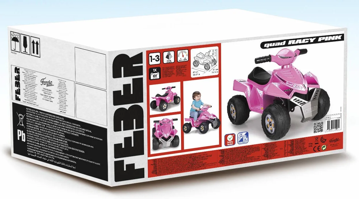 FEBER Quad Racy Pink 6V Coche Eléctrico para Niños 18 Meses a 3 Años Ruedas Grandes Batería 40 min Cargador Incluido