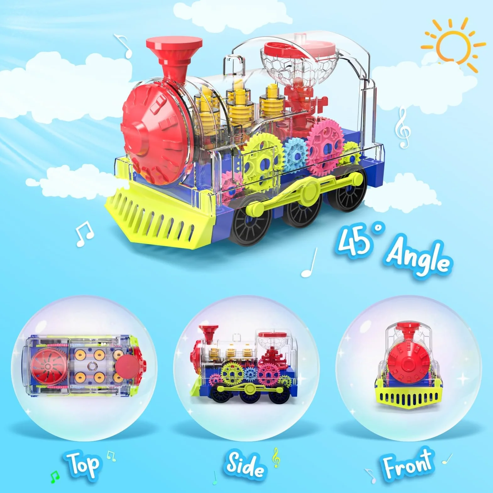 Juguete de Tren Luminoso para Niños Pequeños: Engranaje Transparente con Luces y Música, Educativo para Gatear