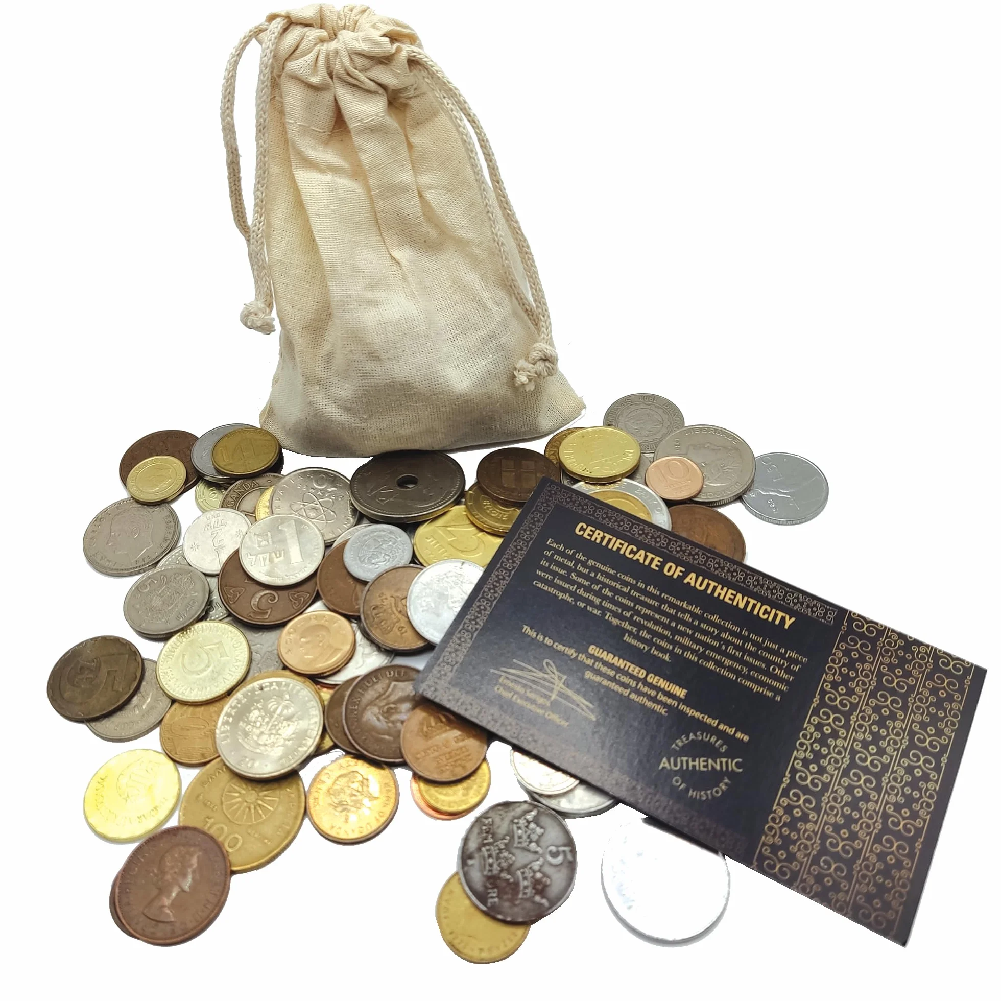 Colección de Monedas del Mundo Auténticas de 5 Continentes y Tres Siglos (XIX, XX y XXI) con Certificado de Autenticidad