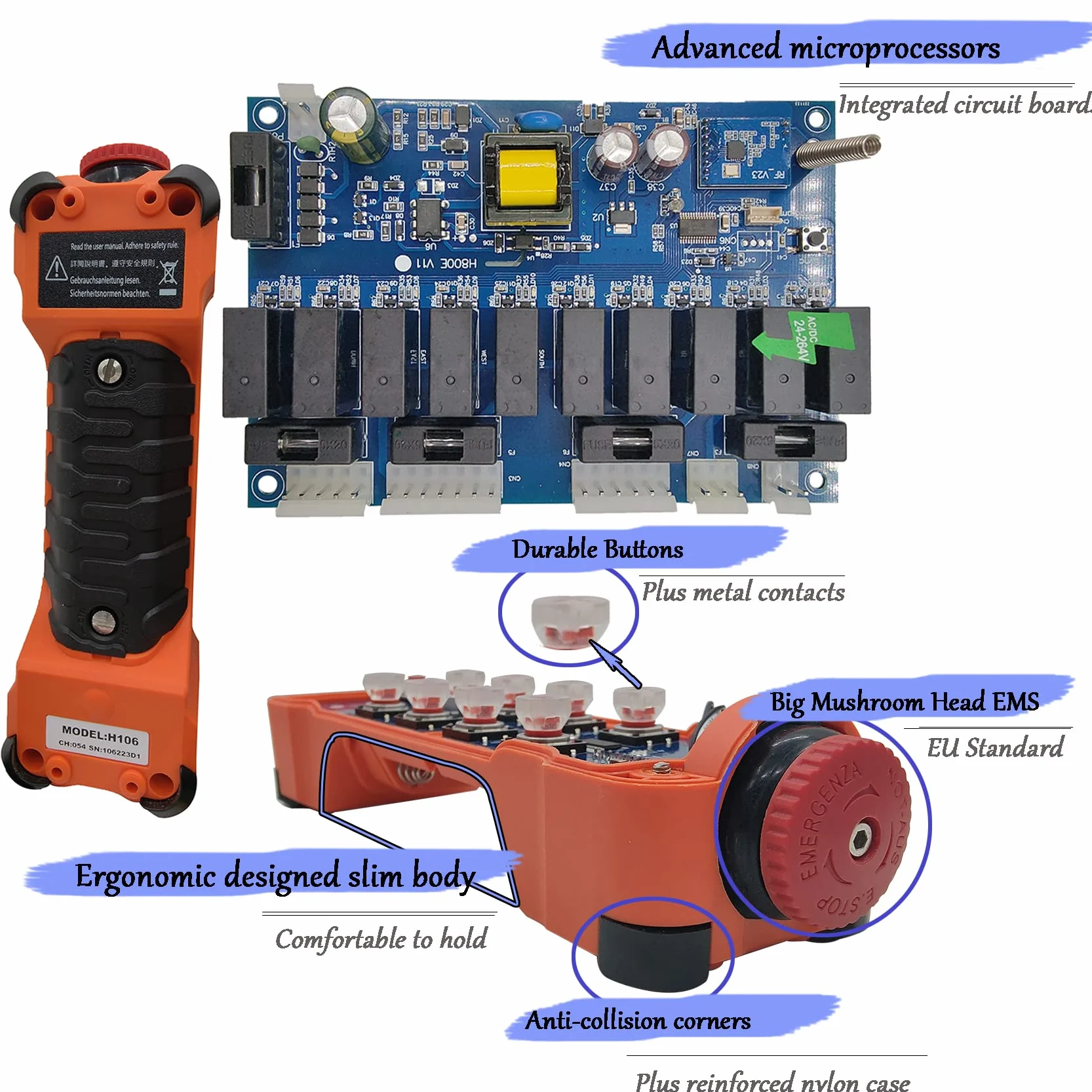H108 24V 36V 220V Mando a distancia inalámbrico para grúa Transmisor de 8 botones Control remoto de radio industrial grúa de elevación eléctrica grúa puente aéreo Control remoto de grúa pórtico