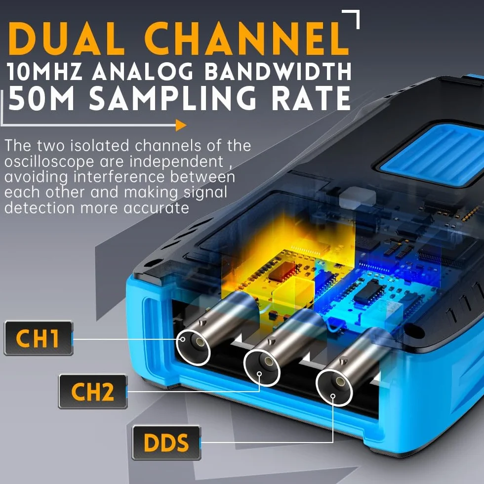 Jadeshay Osciloscopio Digital,Osciloscopio Portátil 3 en 1 Kit de Osciloscopio con Ancho de Banda 10 kHz Prueba de Transistor,9999 Contar Multímetro y Generador de Señal de Salida Cuadrada PWM Funcion