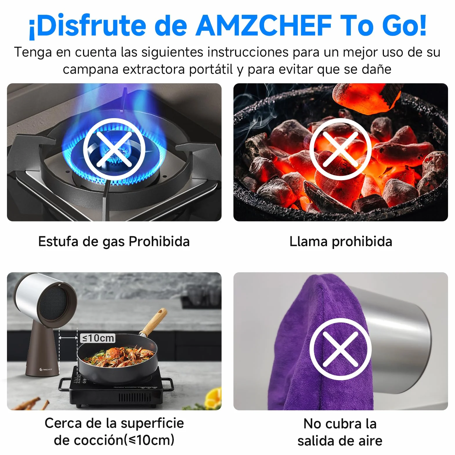 AMZCHEF Campana extractora portátil 120 m³/h 3 velocidades bajo ruido marrón