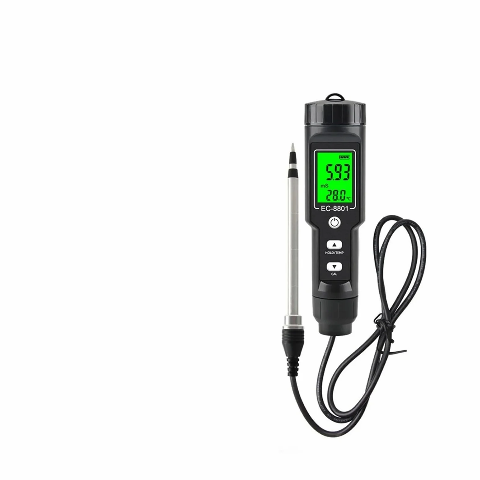 Medidor de Calidad del Agua, Termómetro Digital LCD multifunción for Suelos con CE, Resistente al Agua, retroiluminación y sonda Desmontable. para Campo y Laboratorio