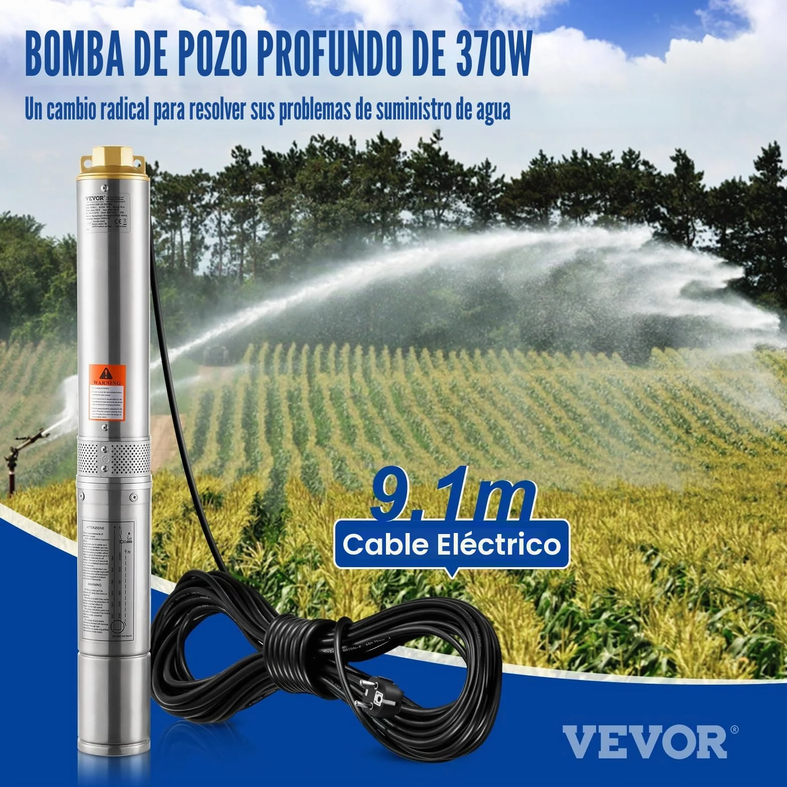 VEVOR S220V370W Bomba de agua para pozos profundos, plata