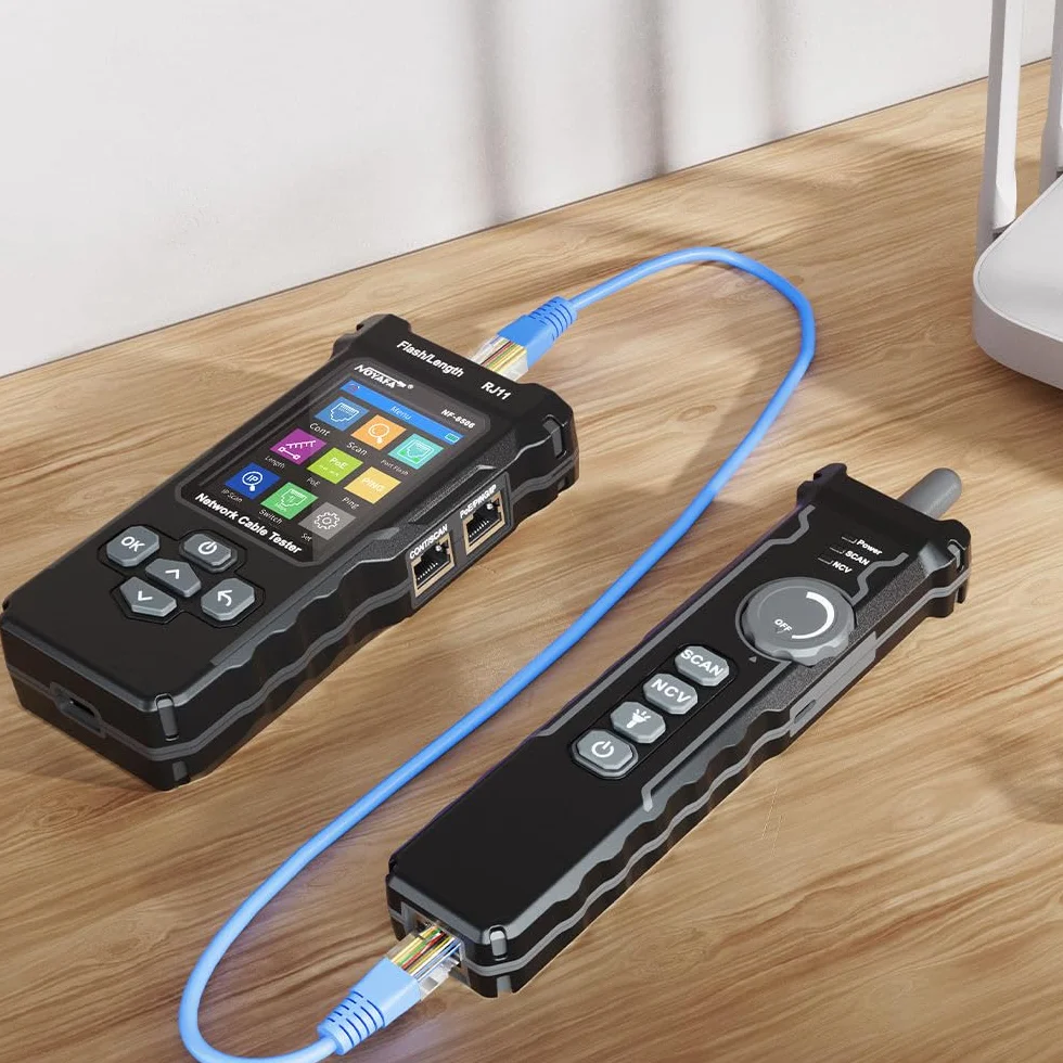 Pruebador de cables de red NF-8506 con escáner IP, TDR, PoE, prueba de ping y prueba de velocidad de red - Tono de cable Ethernet para RJ11/RJ45/CAT5/CAT6 LAN, localizador de cables telefónicos y