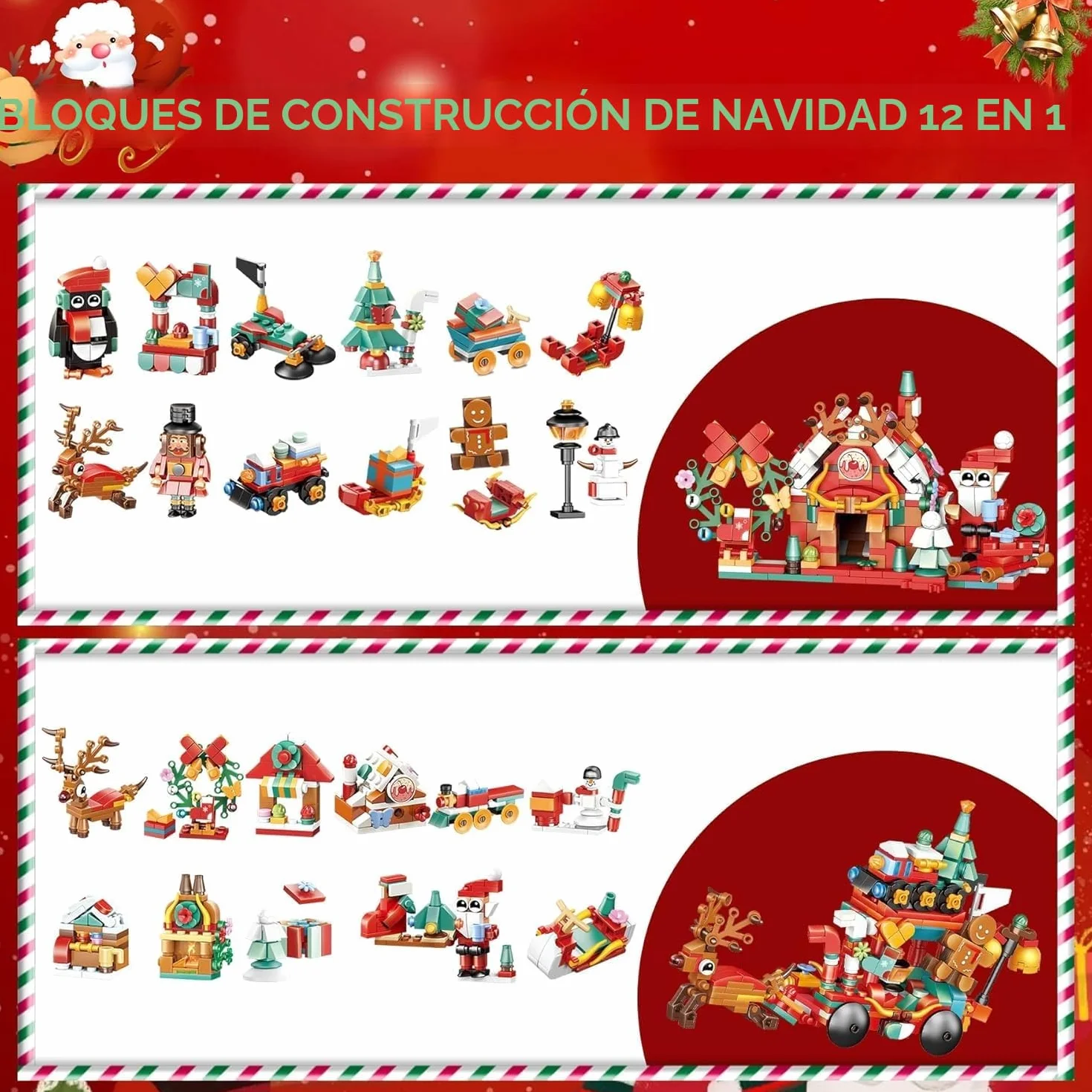 KAHEIGN Calendario de Adviento 2025, Cuenta Regresiva de Navidad 24 Días 895 Piezas 12 en 1 Bloques de Construcción