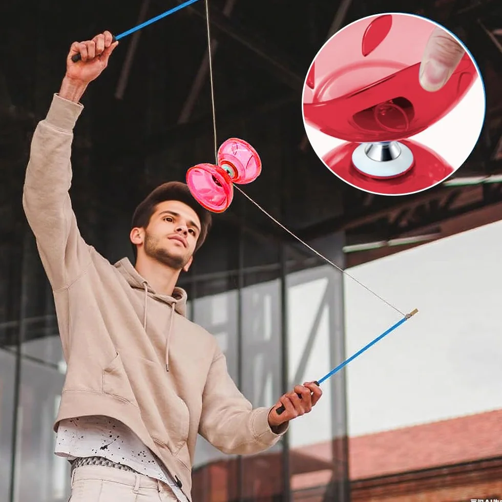 Juego de Diábolo LED Malabares con Palos y Cuerdas de Repuesto, Rojo