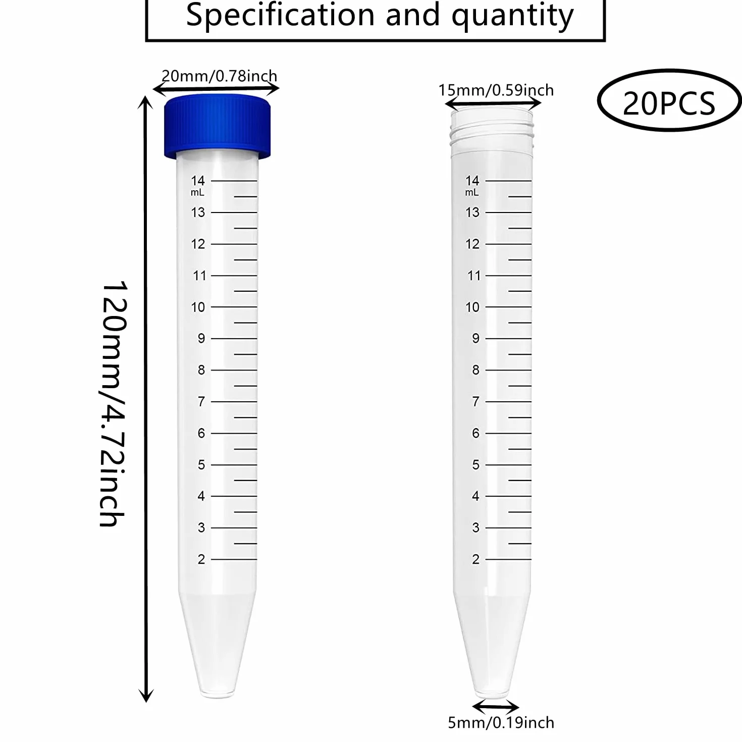 HUAZIZ 20 Piezas 15 ml Tubo de centrifugado de plástico, Tubos de centrífuga cónica para laboratorio