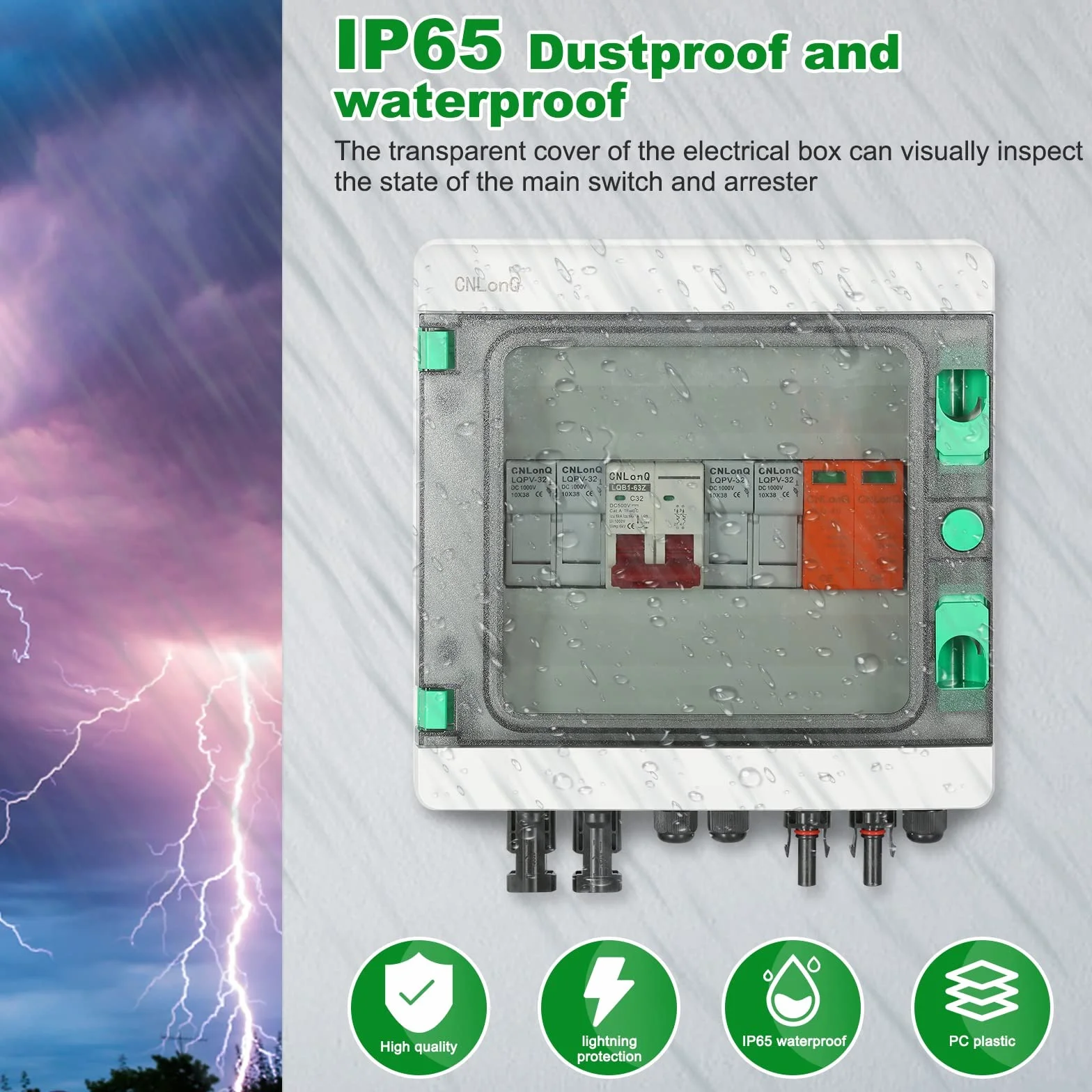 Caja Combinadora Fotovoltaica Con Disyuntor de 32A, Pararrayos y Conector Solar, Para Sistema de Panel de Red de Encendido/Apagado 500V, 2 in 1 out 2