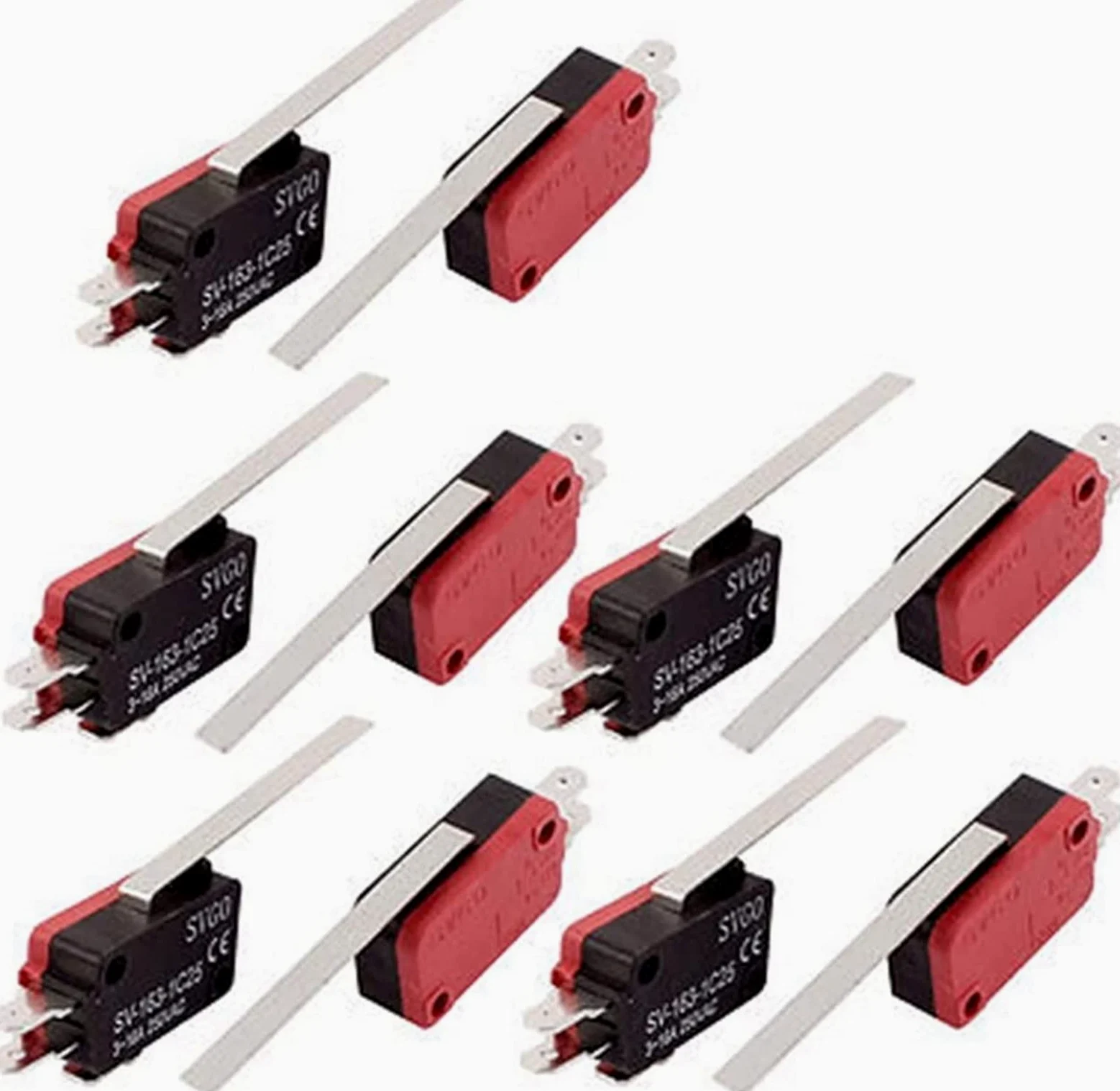 Microinterruptores 10 Uds Brazo de Palanca de bisagra Recto Largo momentáneo 1NO 1NC Micro Interruptor de límite Rojo SV-163-1C25