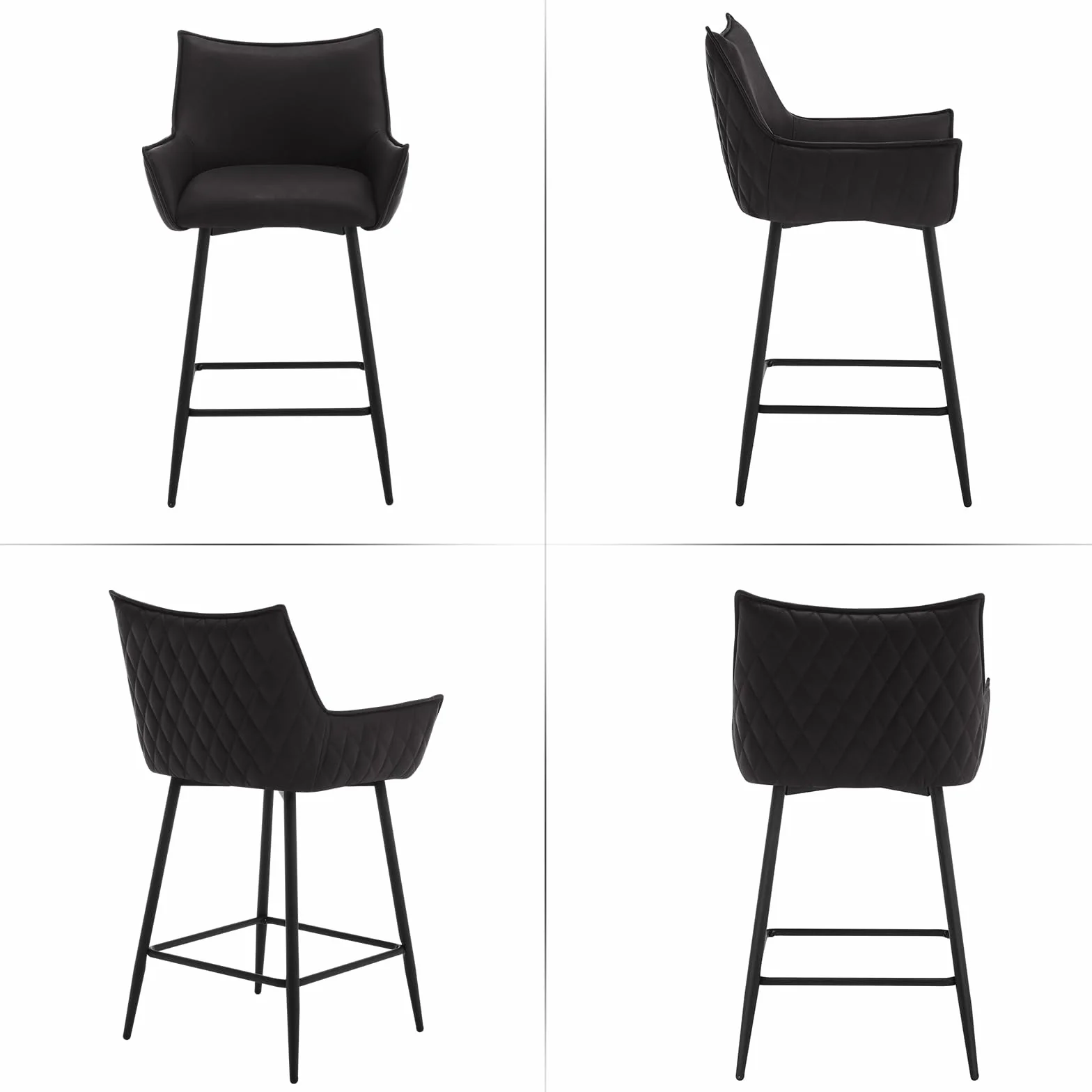 WOLTU Juego de 4 Taburetes Altos de Cocina con Respaldo y Reposapiés, Asiento PU, para Comedor y Cocina, Antracita