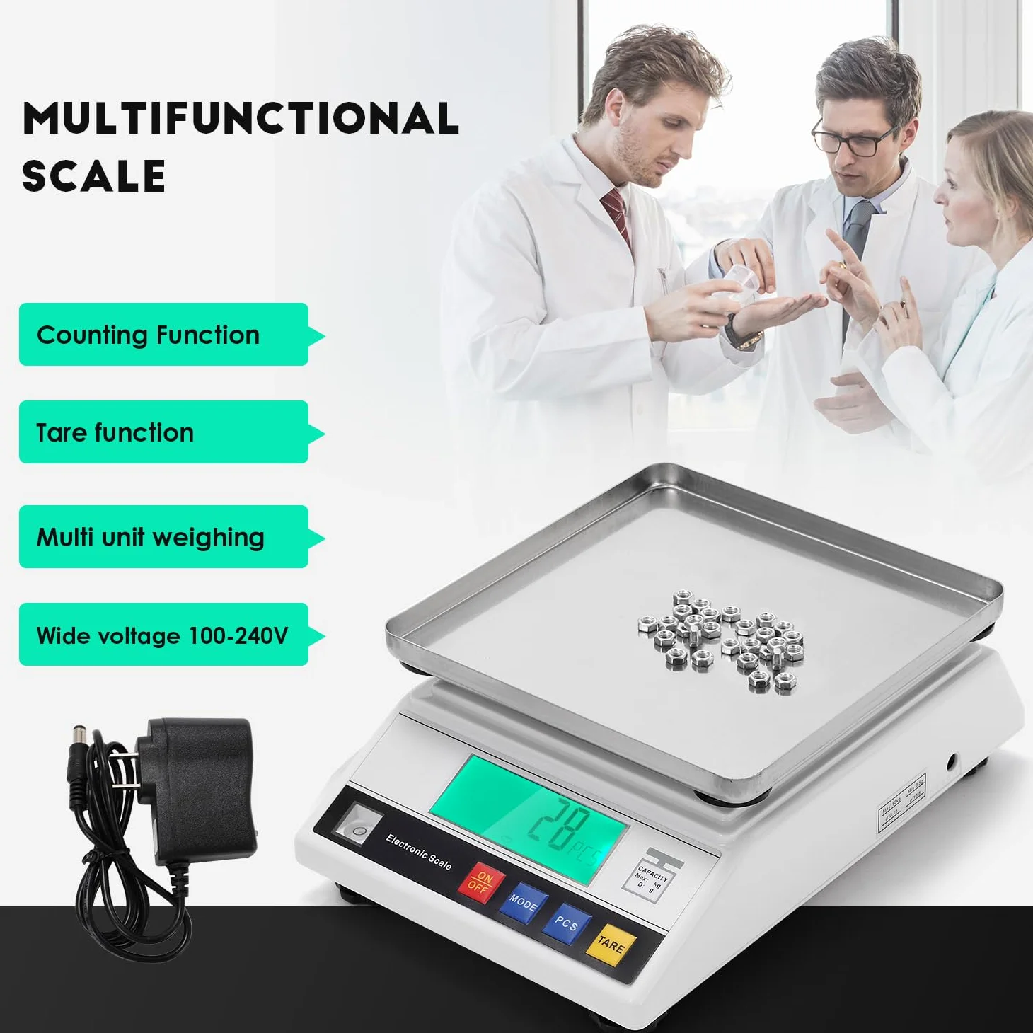 CGOLDENWALL Balanza Analítica Científica de Alta Precisión de 0.1g Digital Electrónica Báscula de de Laboratorio Inteligente Industrial con Función de conteo y Tara Ideal para Lab Joyería(3kg, 0.1g)