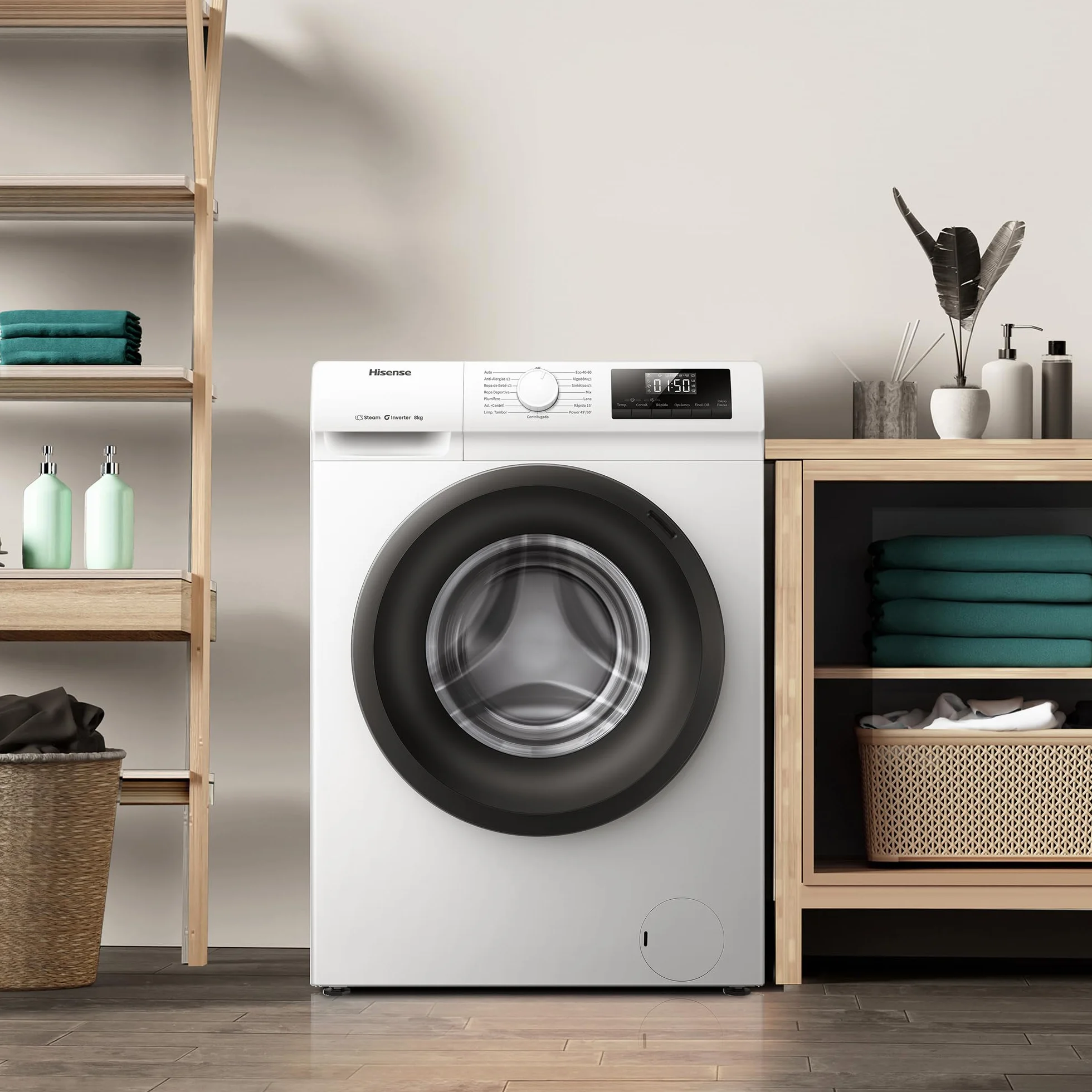 Hisense Lavadora 8 Kg 1400 rpm Clase A 85x60 cm Blanco Vapor 99,9% Inverter