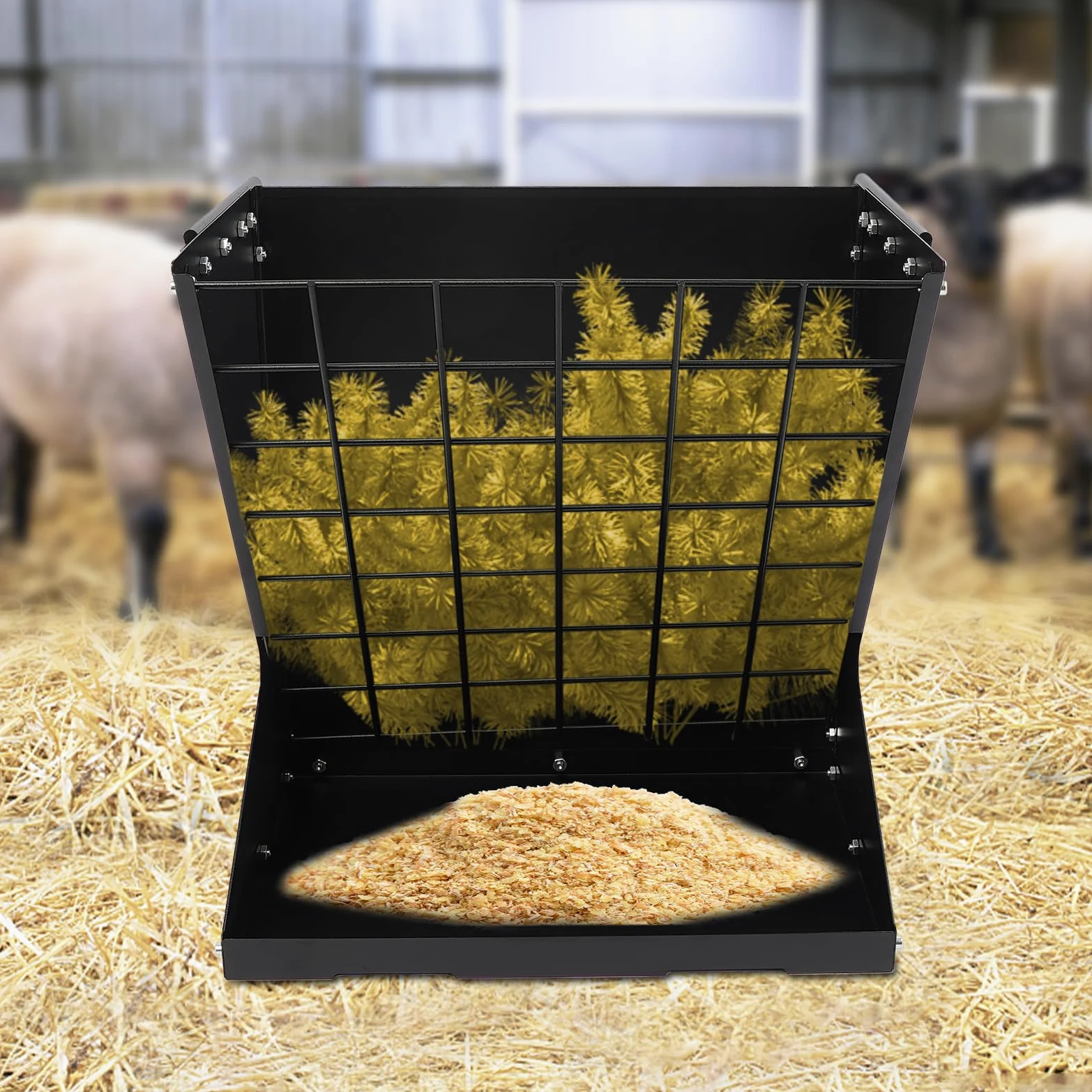 2 en 1 heno y grano/alimentador independiente de cabras comederos de heno para caballos, cabras y heno alimentador adecuado para la alimentación de ovejas, caballos, vacas, etc. (negro)