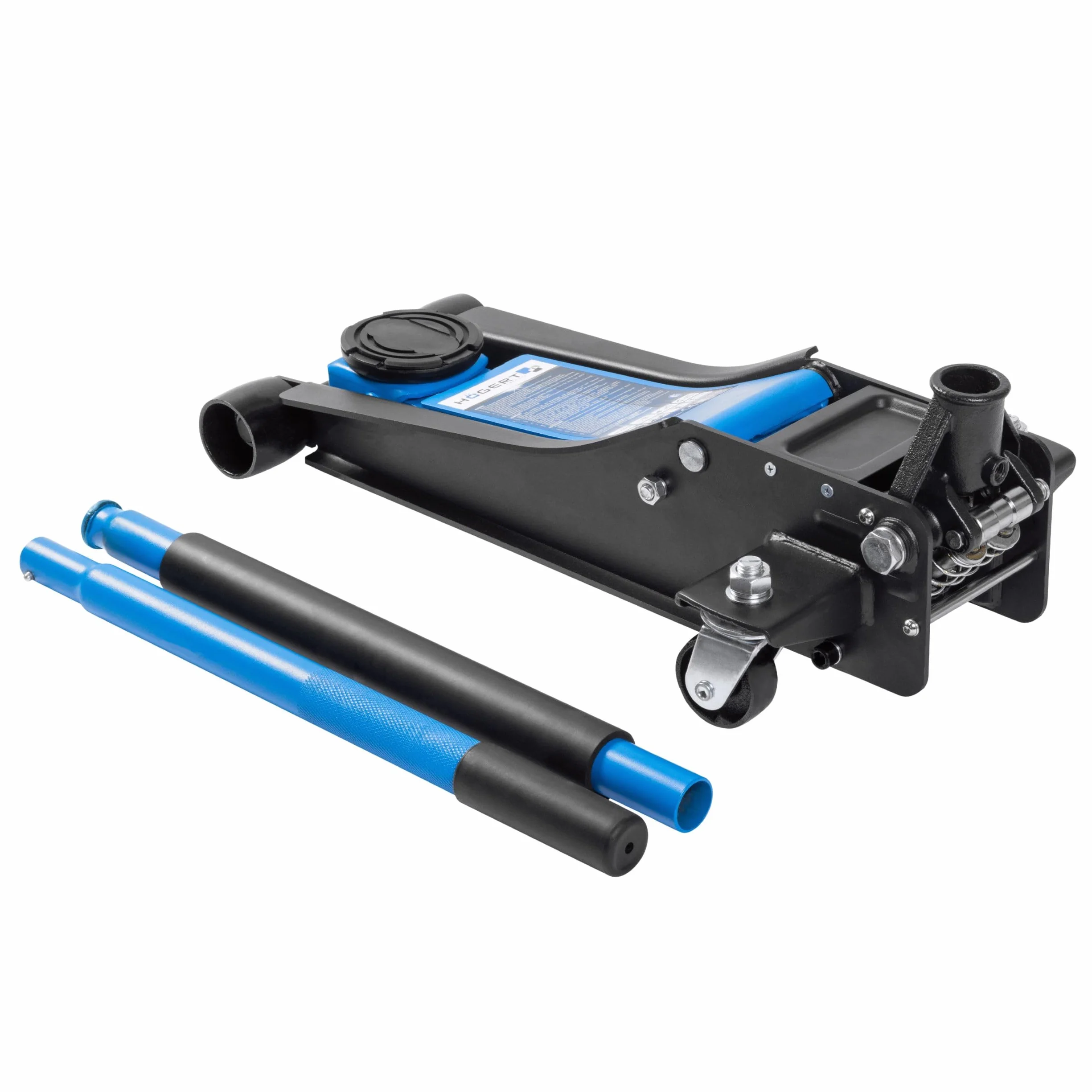 HÖGERT TECHNIK Gato hidráulico 2T, Plano, 85-430 mm, Compacto, Acero, Ruedas, Válvula de Seguridad