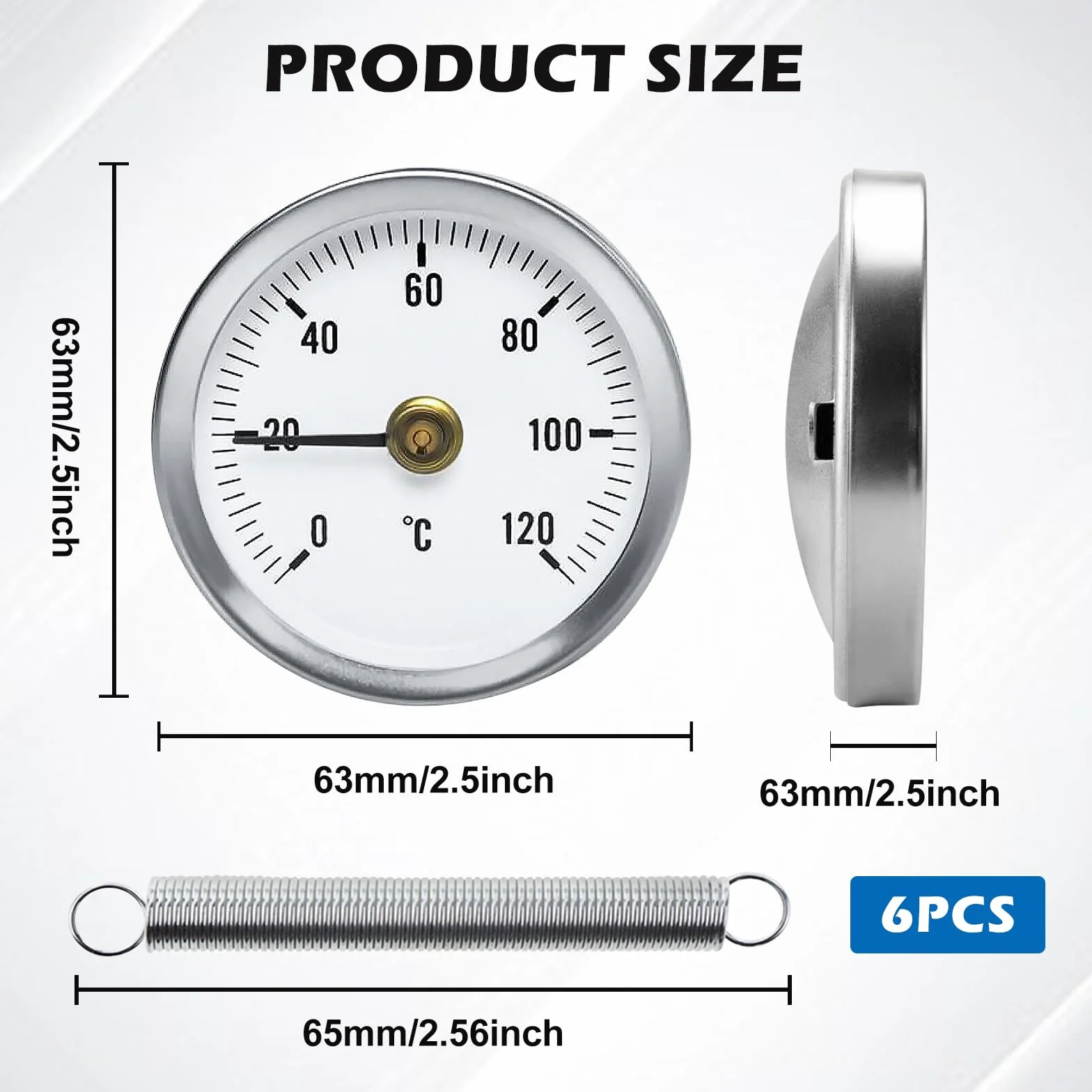 PORFOYO 6 unidades tubo calefacción termómetro indicador temperatura muelle clip 63 mm 0-120 ℃