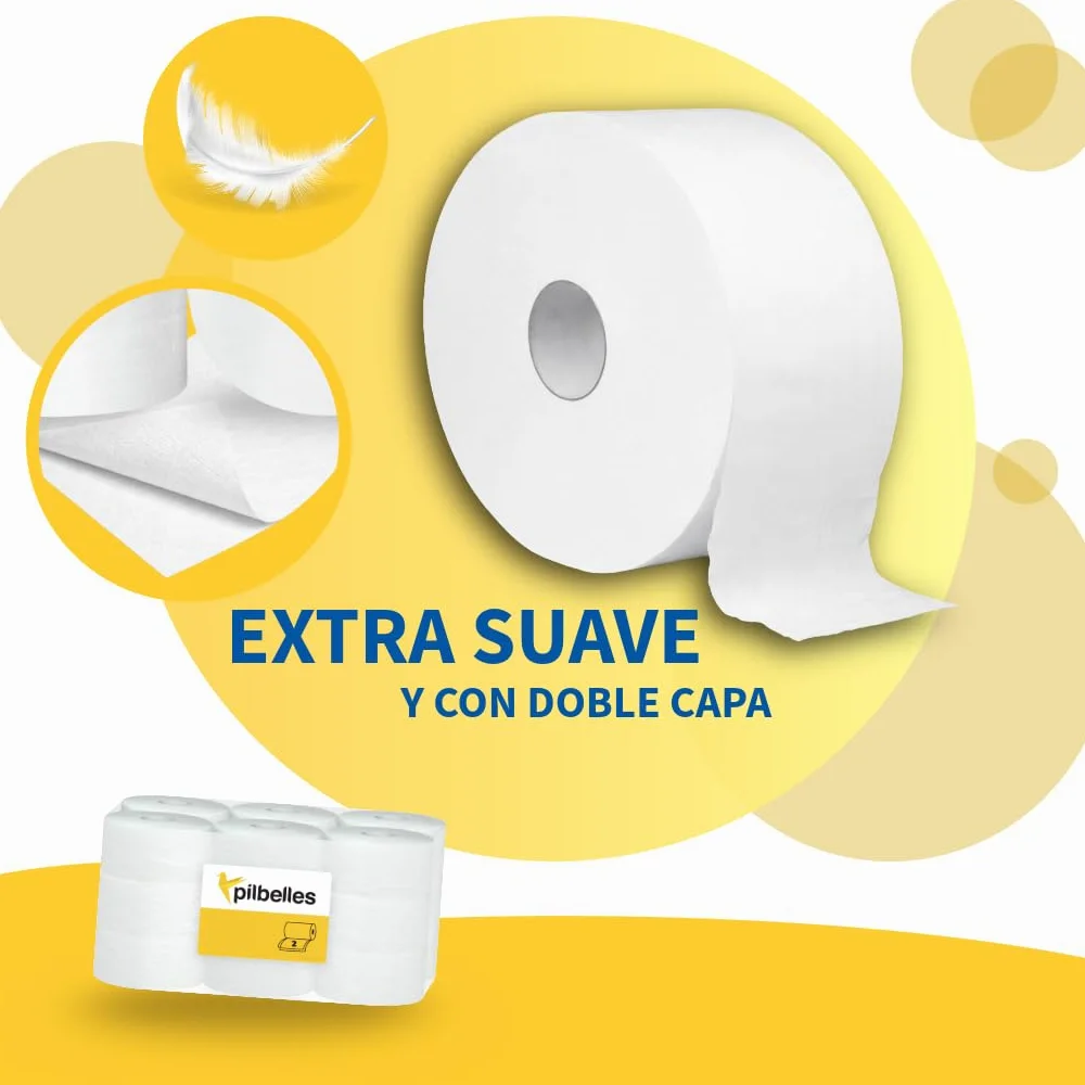 Papel Higiénico Industrial Doble Capa | Pack de 36 Uds. 100m/Rollo Papel higienico desechable y biodegadable.