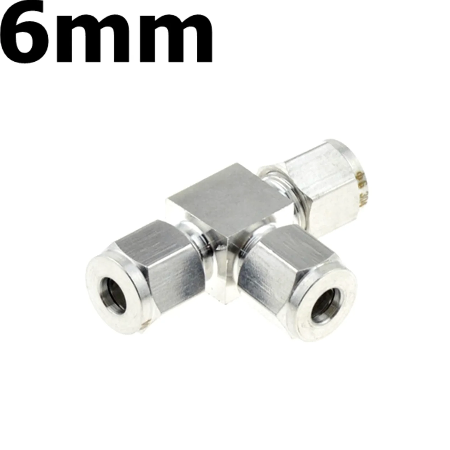 Coupling, Stainless Steel Hex Nipple,Pipe-Fitting T Shaped 3 Way Compressor Fitting, Tube Ferrule Union Compression SS Pipe Connector Stainless Steel 304(6mm)