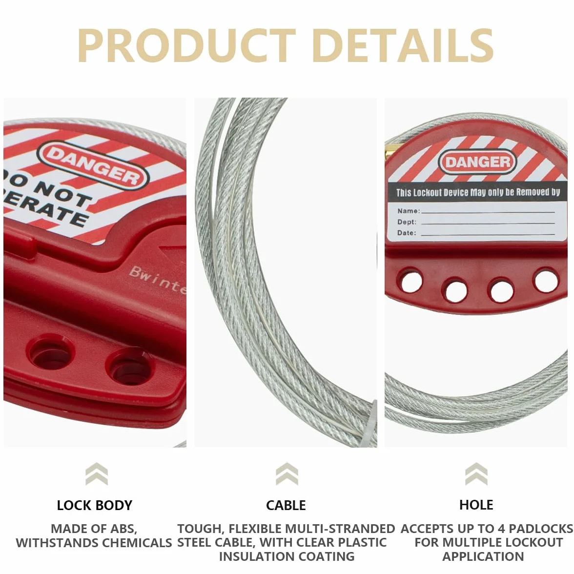 Bwintech 10 Pcs Rojo Ajustable Lockout Tagout Cable de acero para aplicaciones de bloqueo tagout, trabajar con candados de seguridad