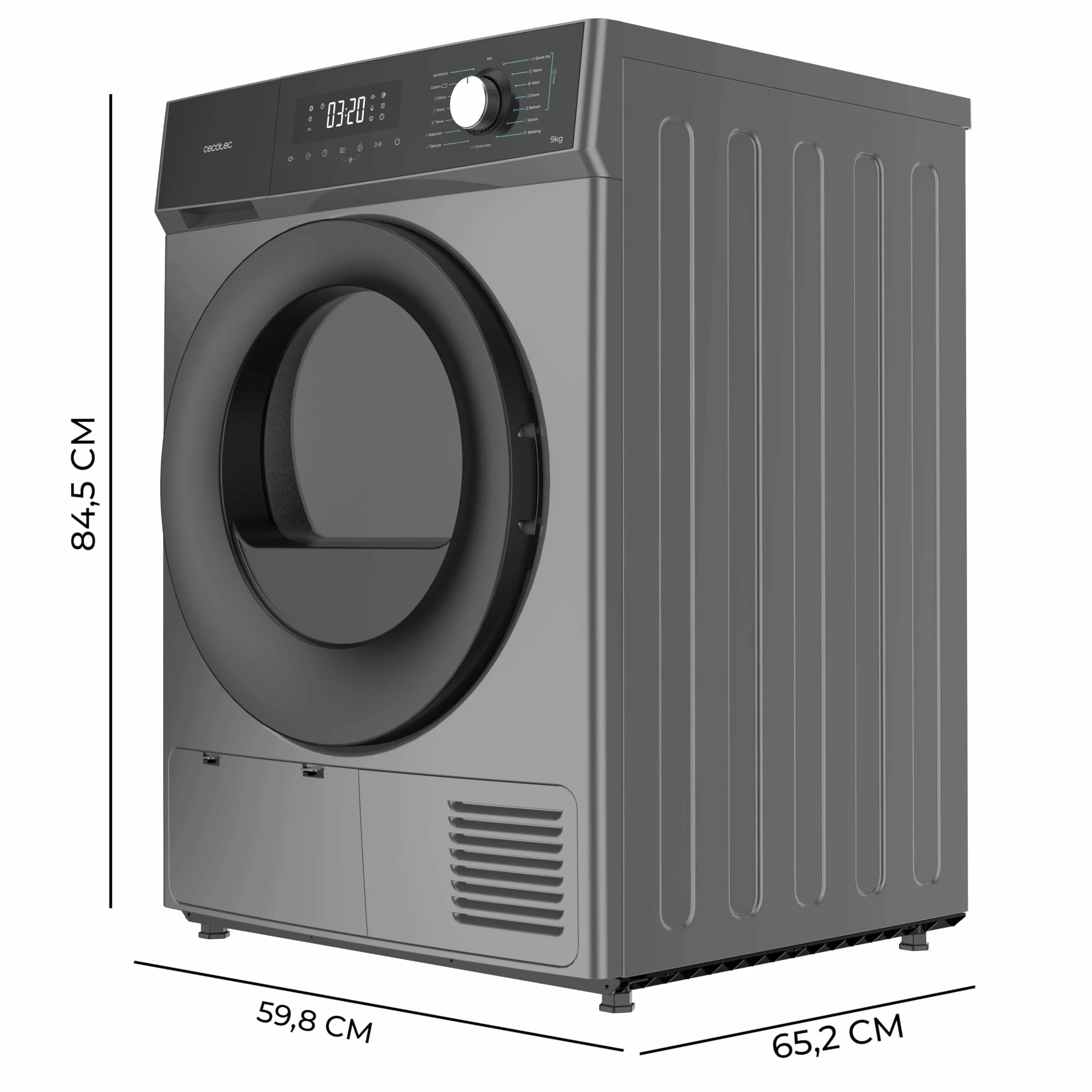 Cecotec Secadora Bomba de Calor 9Kg Carga Frontal Bolero Dresscode Dry 9300 Steel Acero