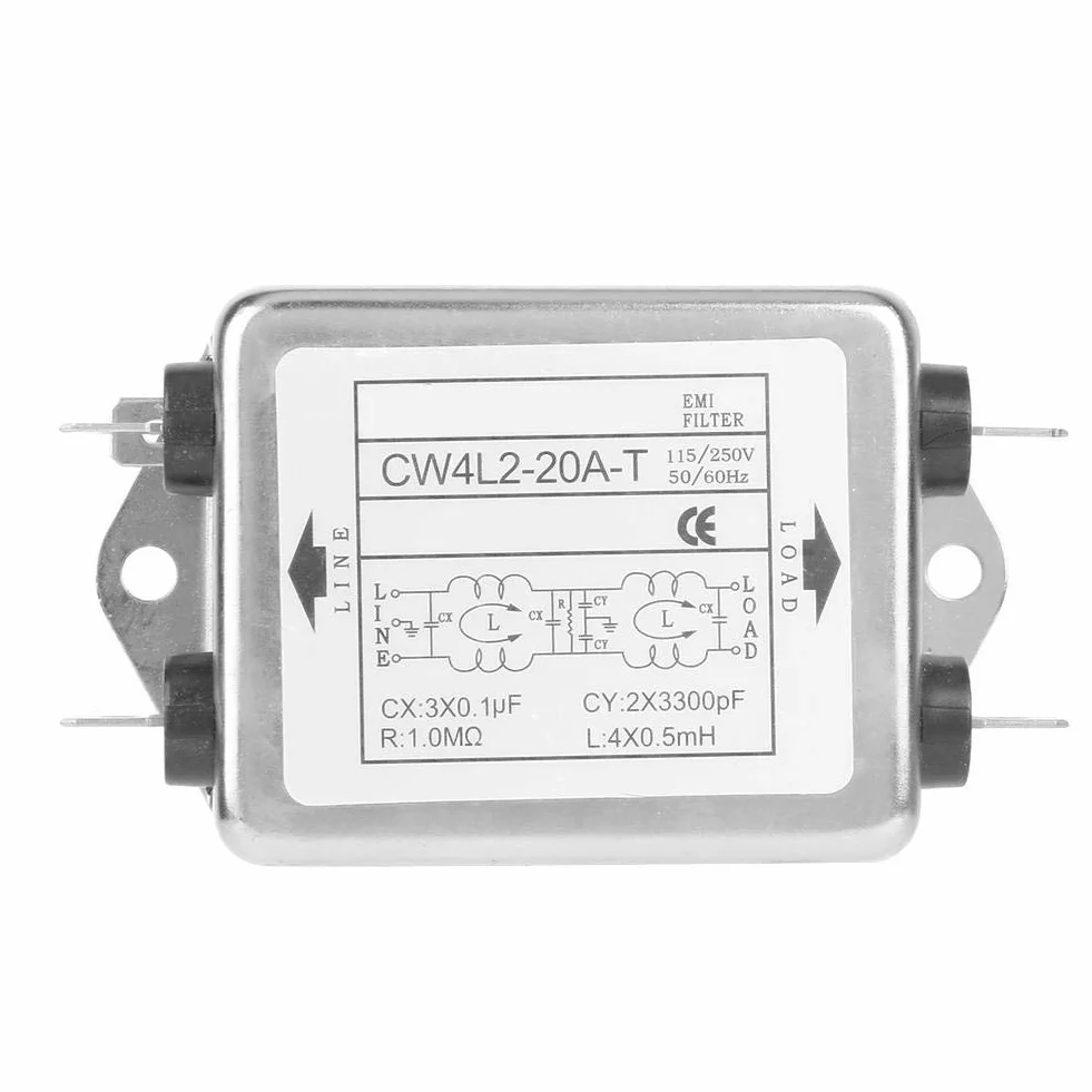 Fafeicy EMI Filtro de línea CW4L2-20A-T, 115V / 250V 20A 50 / 60Hz filtro de fuente de alimentación, terminal de filtro de fuente de alimentación, para la mayoría de los dispositivos digitales (1)