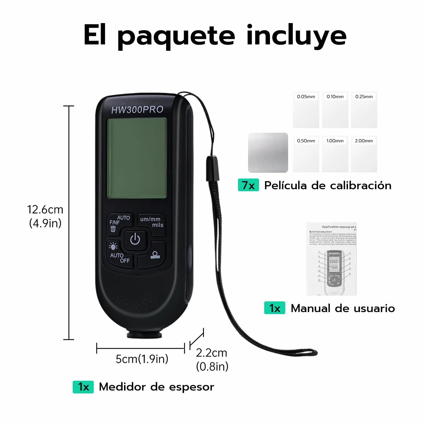 Digital Medidor de Espesor de Revestimientos 0-2000 µm Portátil para Auto Negro