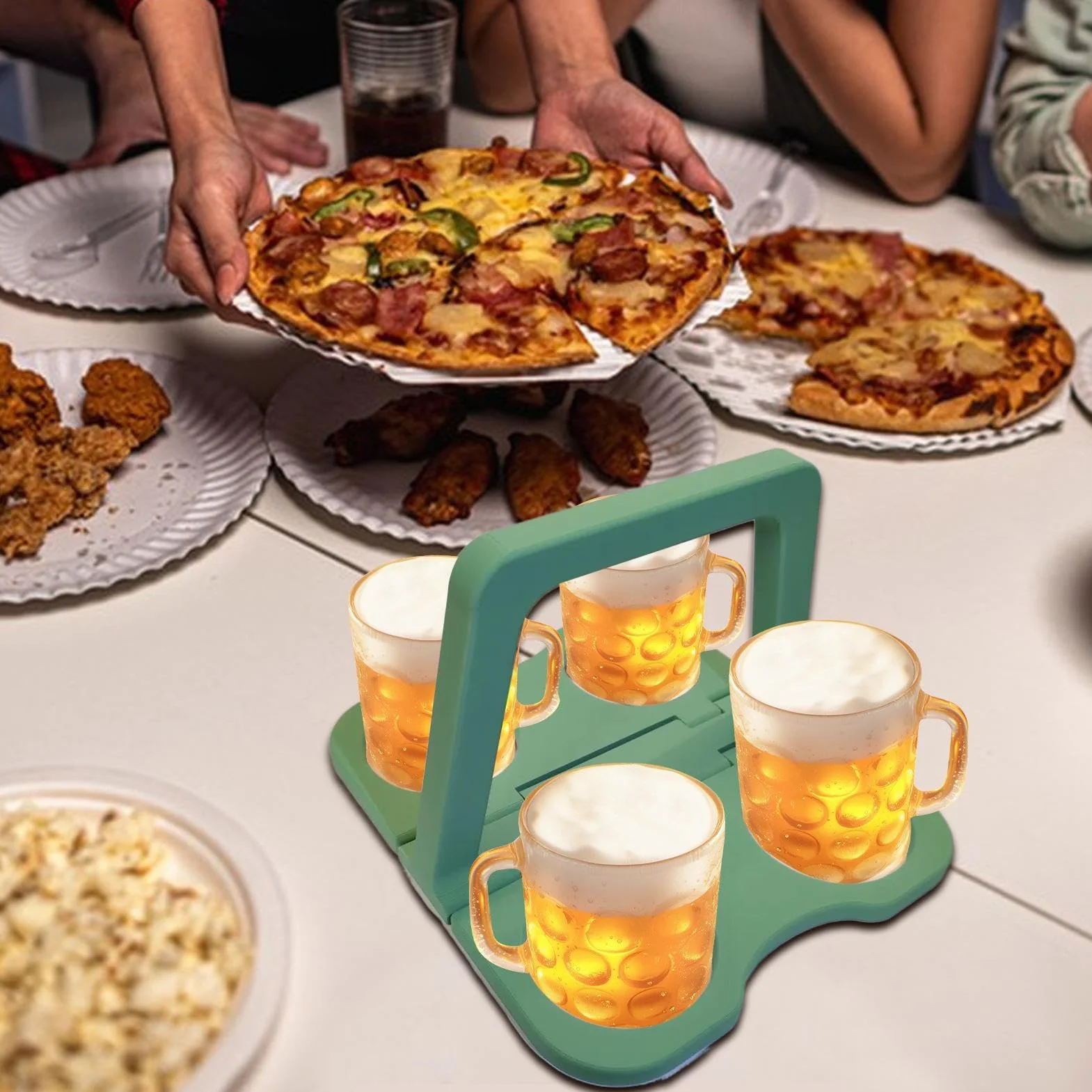 Porta bebidas portátil, soporte para 4 compartimentos para café y refrescos, cesta reutilizable para barbacoas y cenas familiares