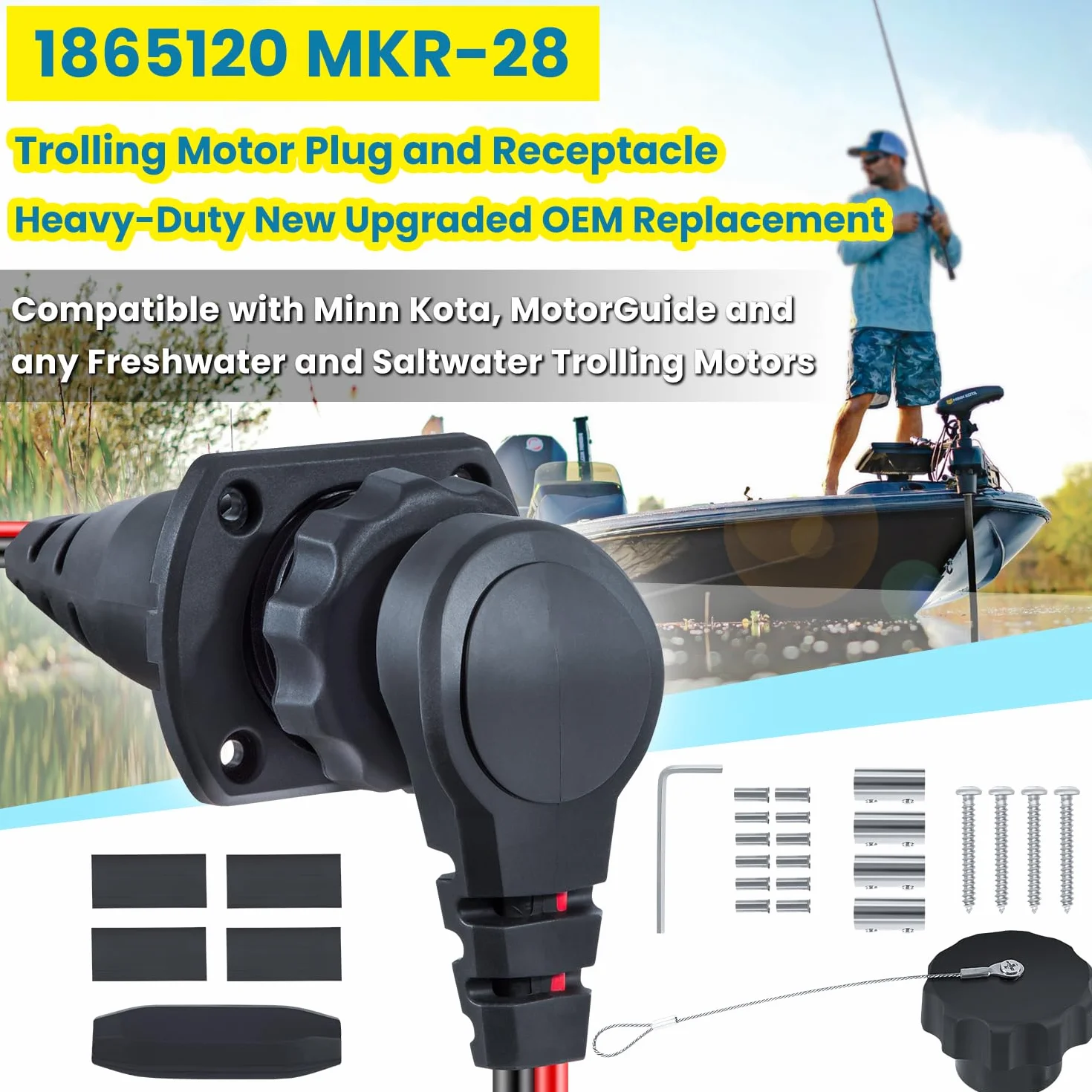 1865120 MKR-28 - Enchufe y receptáculo para motor de arrastre Minn Kota de agua dulce y salada, accesorio de batería macho hembra, impermeable, resistente, 8 AWG, nominal a 60 A hasta 48 V