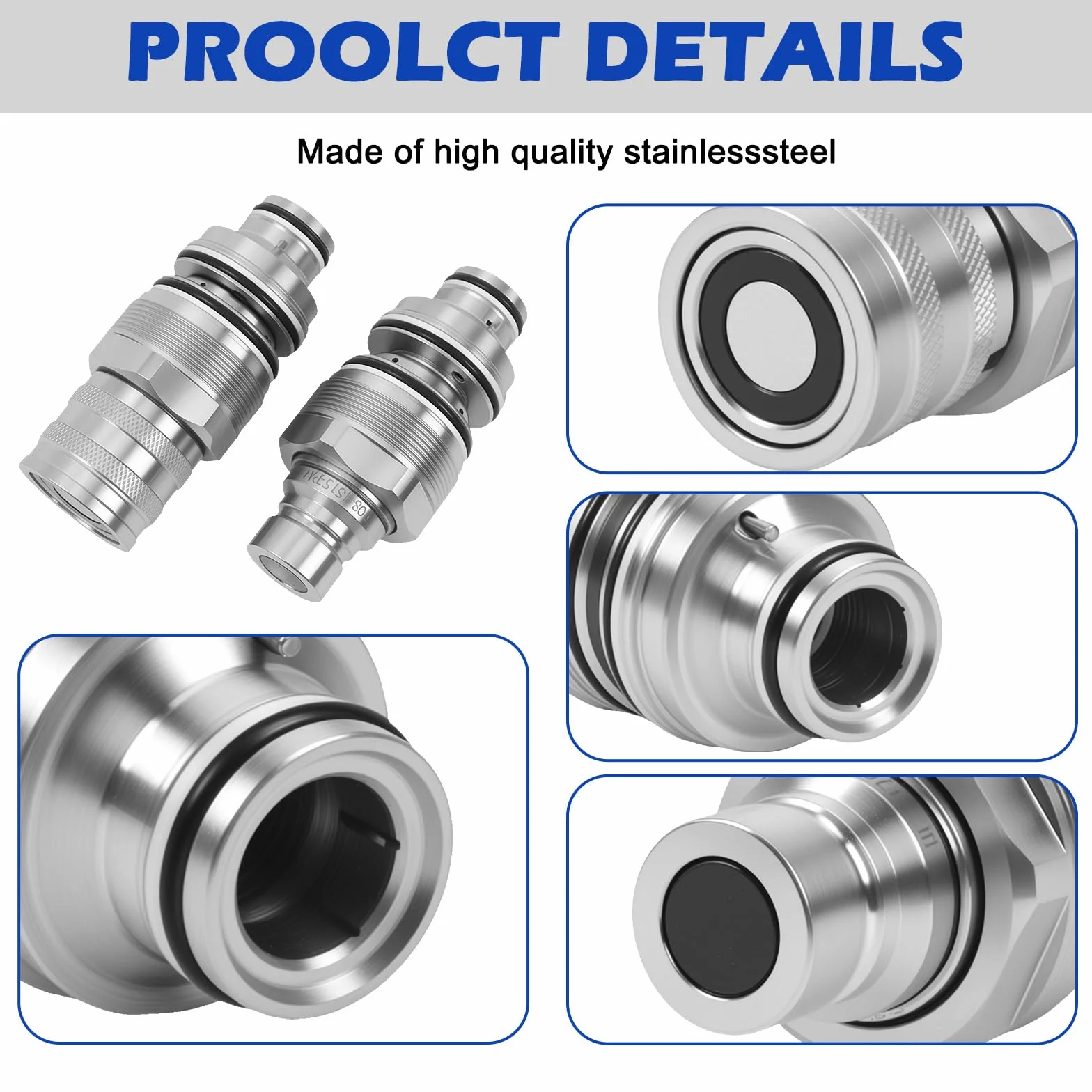 6679837 6680018 Acopladores hidráulicos de cara plana macho y hembra de 46 mm, accesorios hidráulicos de conexión rápida compatibles con Bobcat T140 T190 T250 T450 753 763 773 A220 A300 A770