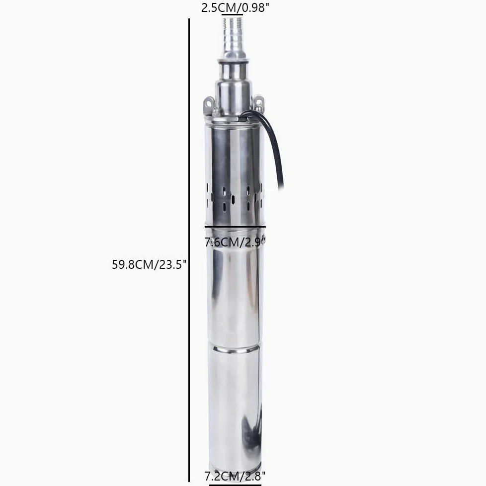 Bomba solar para pozos profundos, DC 24 V, bomba de agua, 370 W, acero inoxidable, sumergible hasta 65 m, 2 m³/h