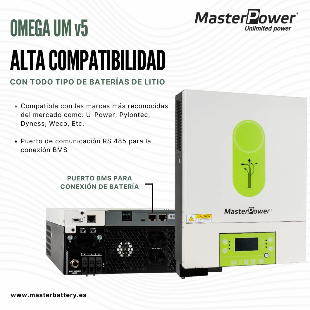 Inversor Híbrido Master Power UM-V5 6000W 48V – MPPT 120A para hasta 6000W en Paneles Solares – Doble Salida para Gestión Inteligente de Carga – Conexión WiFi