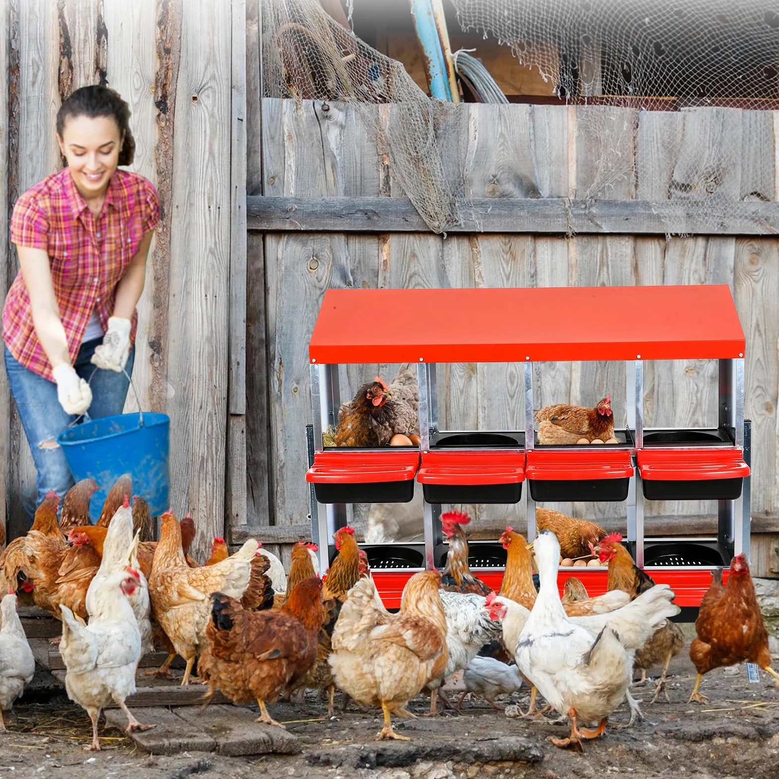 Gallinero para Exterior Metálica con 6/8/10 Compartimentos, Ponederos para Gallinas Galvanizadas De Alta Resistencia con Bandeja Desmontable, Patas De Apoyo, Montaje En Pared/Independiente