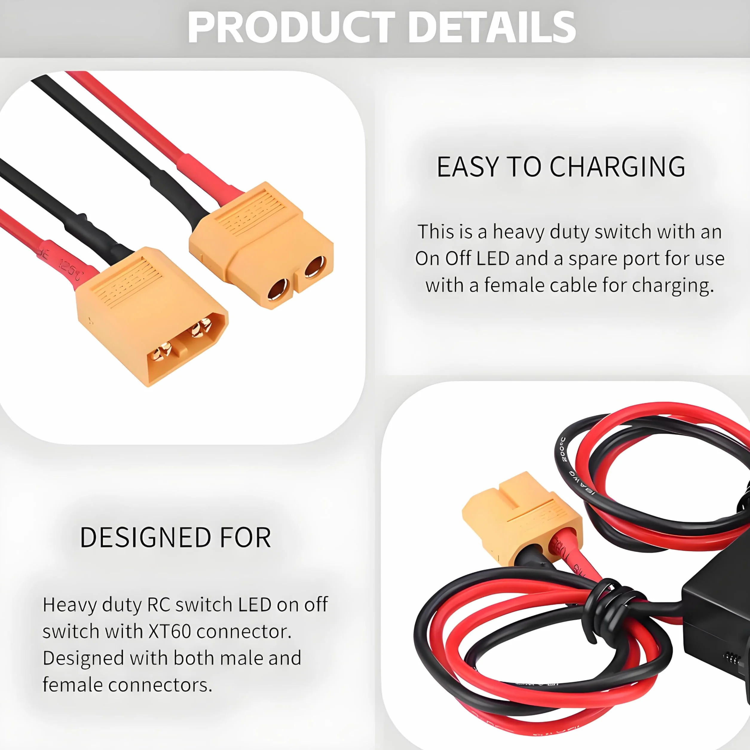 Dilwe Interruptor de Avión RC XT60 para Fuente de Alimentación de Alta Potencia