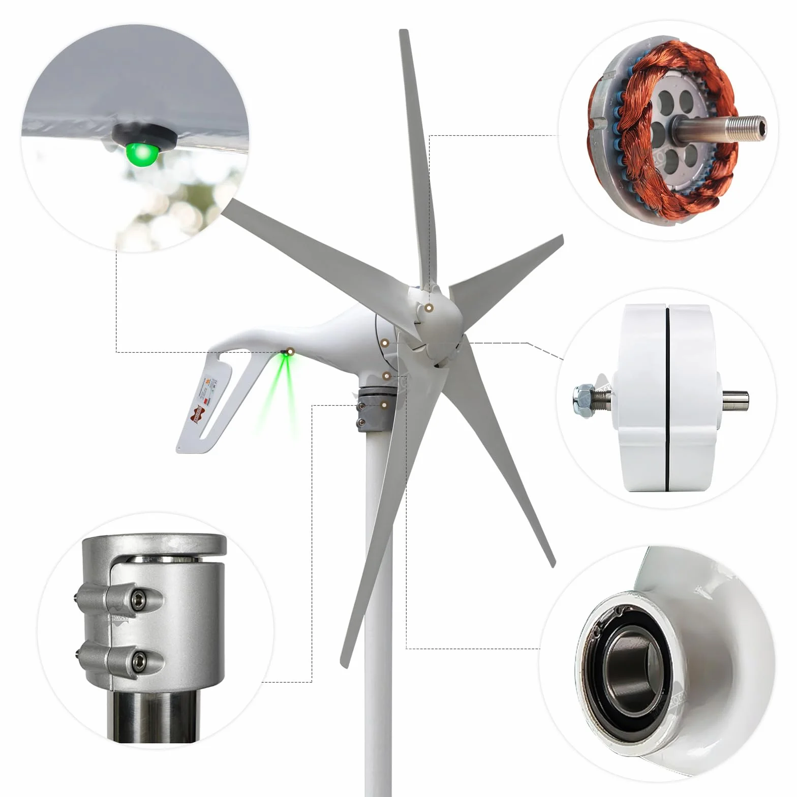 600W Generador de imán permanente 12V,24V,48V 750r/m generador síncrono trifásico sin engranajes de corriente alterna Motor eléctrico de tierras raras NdFeB para aerogeneradores, con