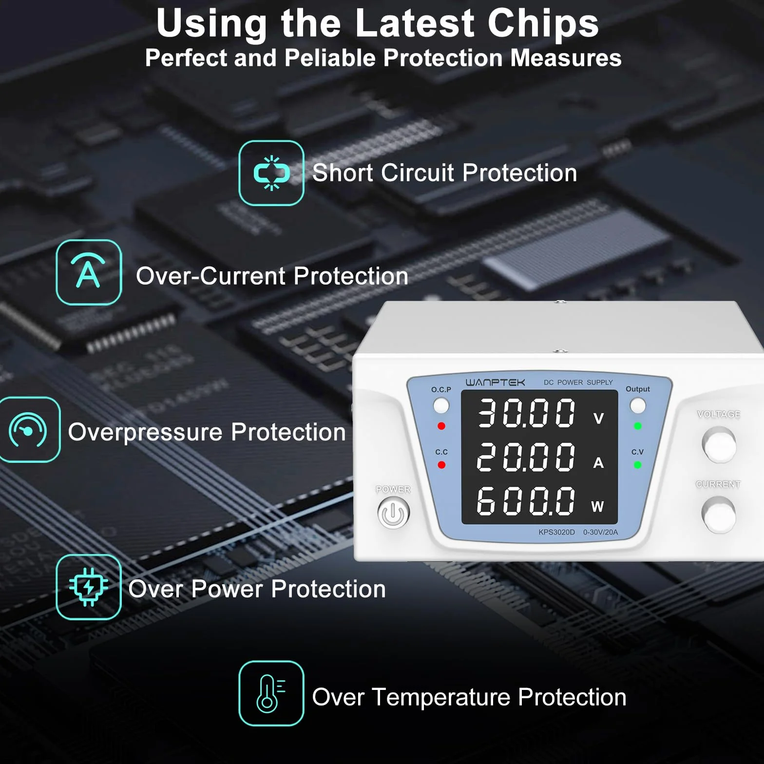 Fuente de Alimentacion Regulable Regulable 30V 20A 600W, Fuente de Alimentación Laboratorio de Alta Potencia con Protección OCP/Output/Controlador Codificador