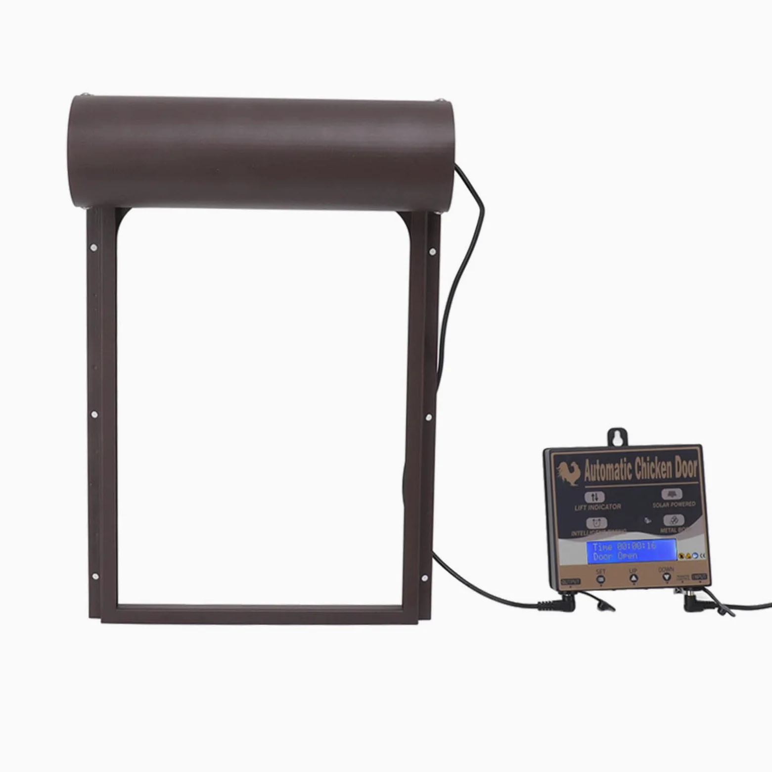 Puerta AUTOMÁTICA para GALLINERO con ENERGÍA Solar, Segura, Duradera, FÁCIL DE Usar, CÁMARA, DETECCIÓN REMOTA, Ideal para Aves DE Corral (Marrón)