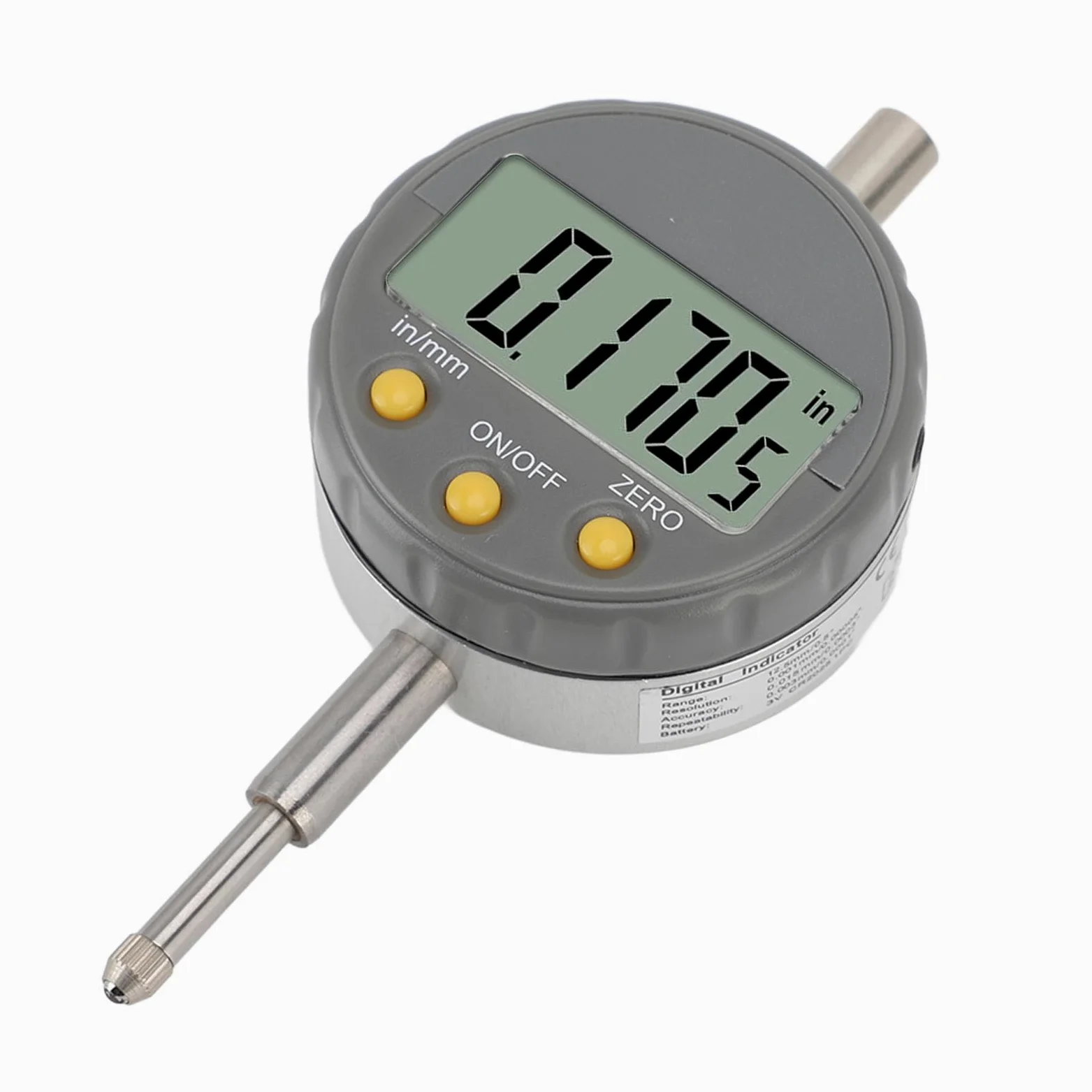 Indicador de Dial Digital 0-12,5 Mm 0,001 Mm Indicador de Dial Electrónico de Precisión con Base Reemplazable, Herramienta de Medición de Precisión Industrial, Pantalla LCD, Salida de Datos