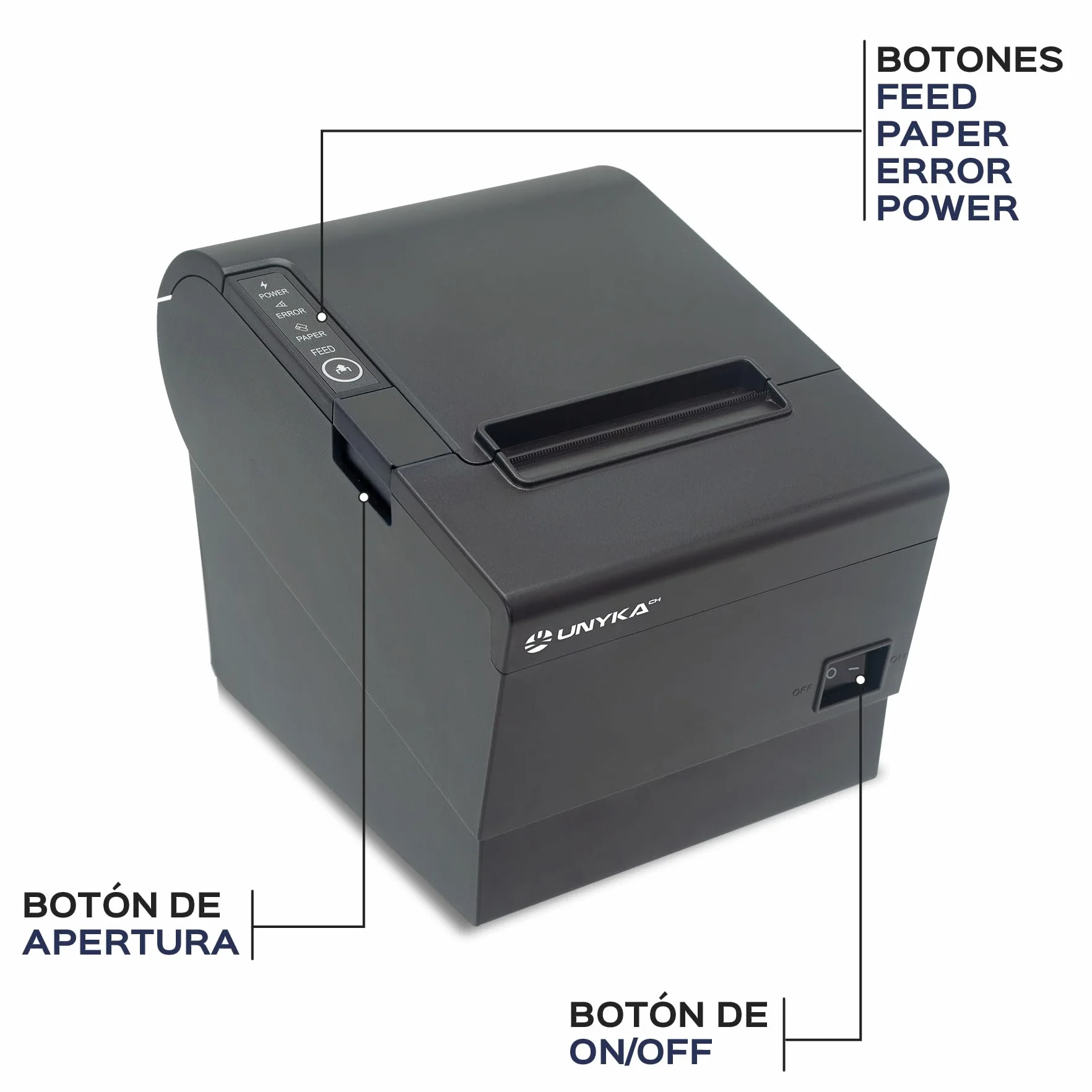 Unykach Impresora Térmica Tickets POS6 Bluetooth (Sólo Android) / Corte Automático/Conexiones USB, RJ12, RJ11, Compatible Windows, Mac, Linux, Android, JPOS, OPOS, ChromeOS (NO Compatible iPad)
