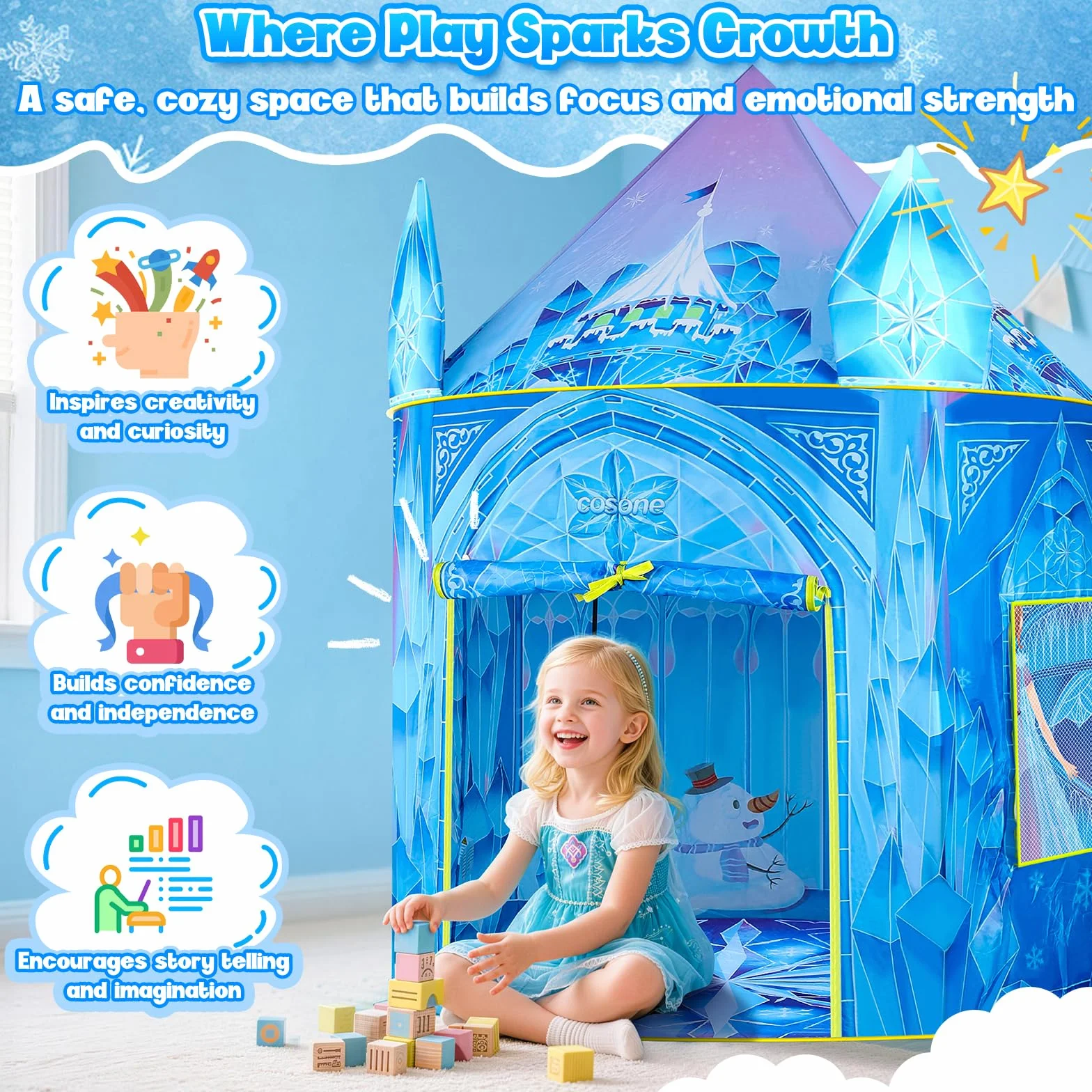 Cosone Tienda Campaña Infantil Frozen Tipi Exterior Casitas Jardin Juguete Regalo Niña 2-8 Años