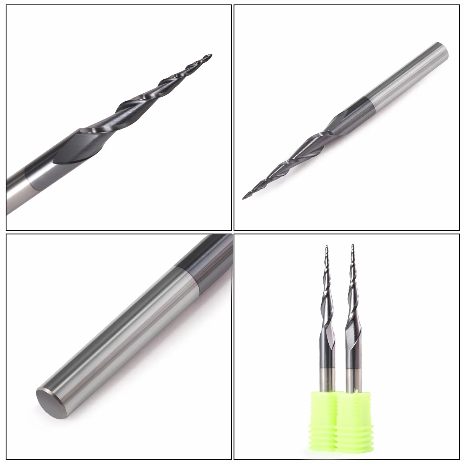 Fresa cónica para fresadora CNC, vástago de 6 mm, 2 flautas, fresa de extremo HRC55, broca de ranura en espiral, 0,5 mm de radio CNC con revestimiento AlTiN para grabado 2D y 3D