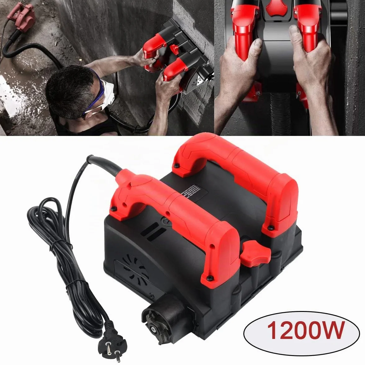 Cepillador eléctrico de pared para yeso, 1200 W, 1-4 mm, ajuste de profundidad, mango doble antideslizante, 150 mm de ancho de fresado, 1000 – 4000 rpm
