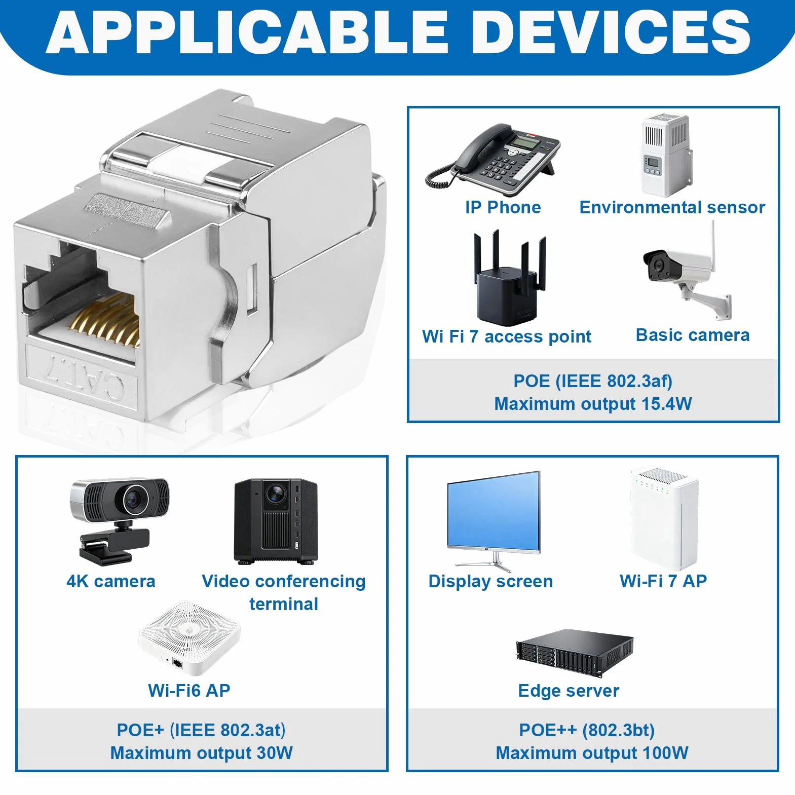 Conector RJ45 Hembra Cat 7 STP, Módulos Apantallados AWG 22-24, 10 Gbps, 1000 MHz, Tool-Free