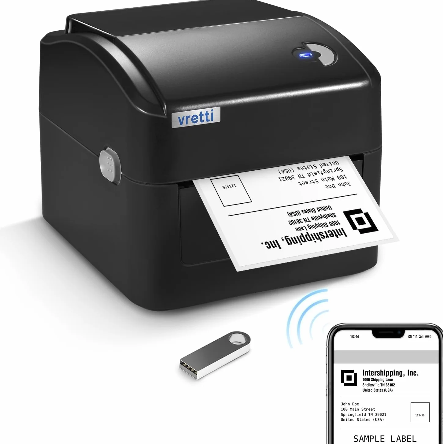 vretti Impresora de Etiquetas WiFi y USB – Impresora de Etiquetas DHL 4 x 6 con rodamiento de Papel XXL | 99,99% de Seguridad de escaneo