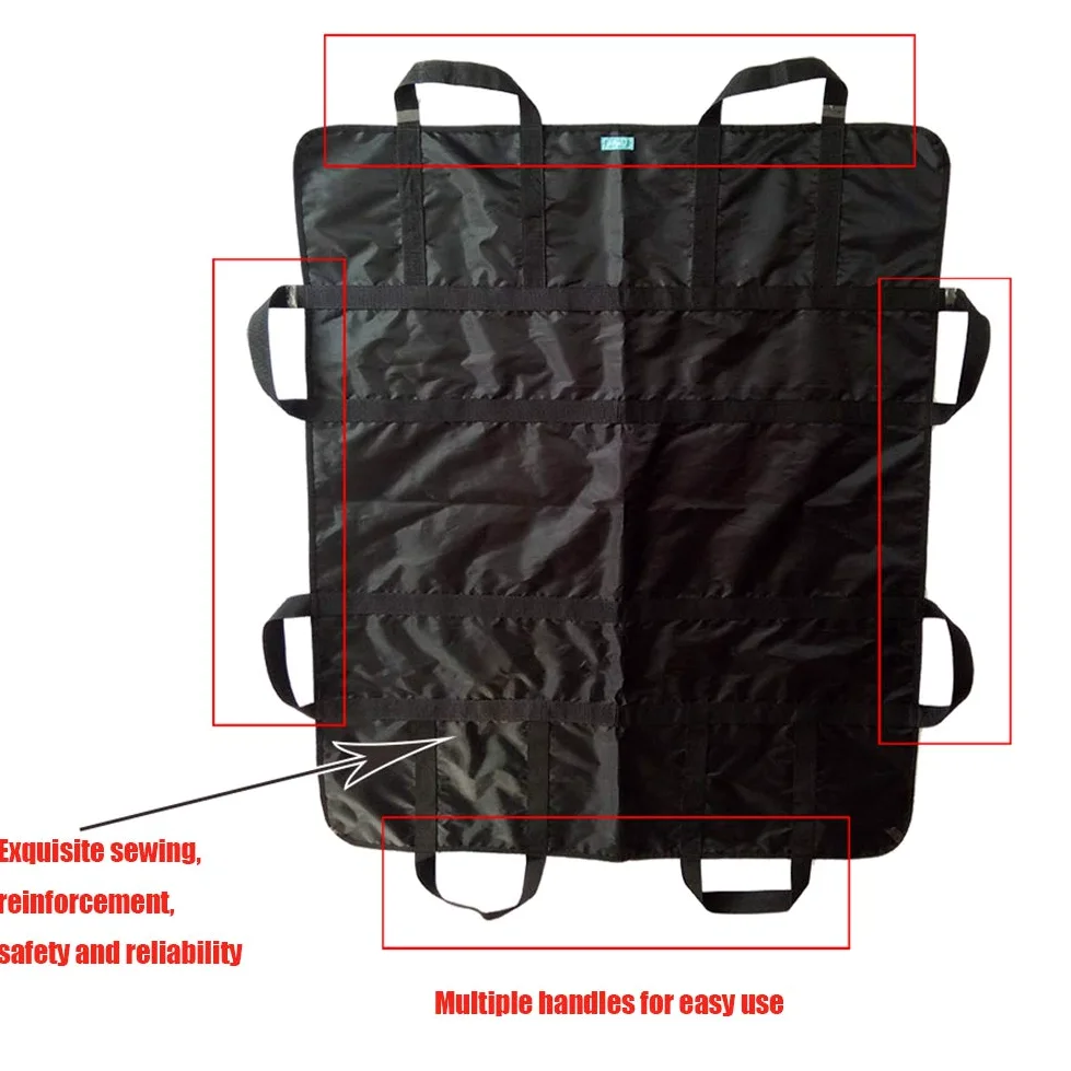 Almohadilla de cama con 8 asas para levantar el paciente, transferir, girar y reposicionar en la cama, sábana reutilizable y lavable, color negro