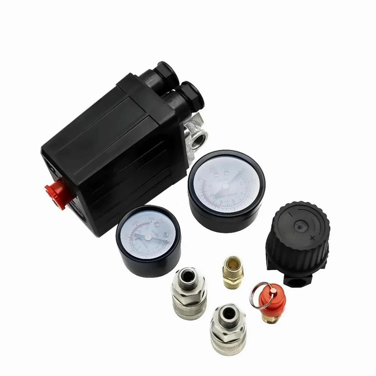 Interruptor de Control presión Bomba compresor Aire, regulador Alivio del colector 4 Puertos, 220V/380V, válvula 30-120PSI con manómetro(380v)