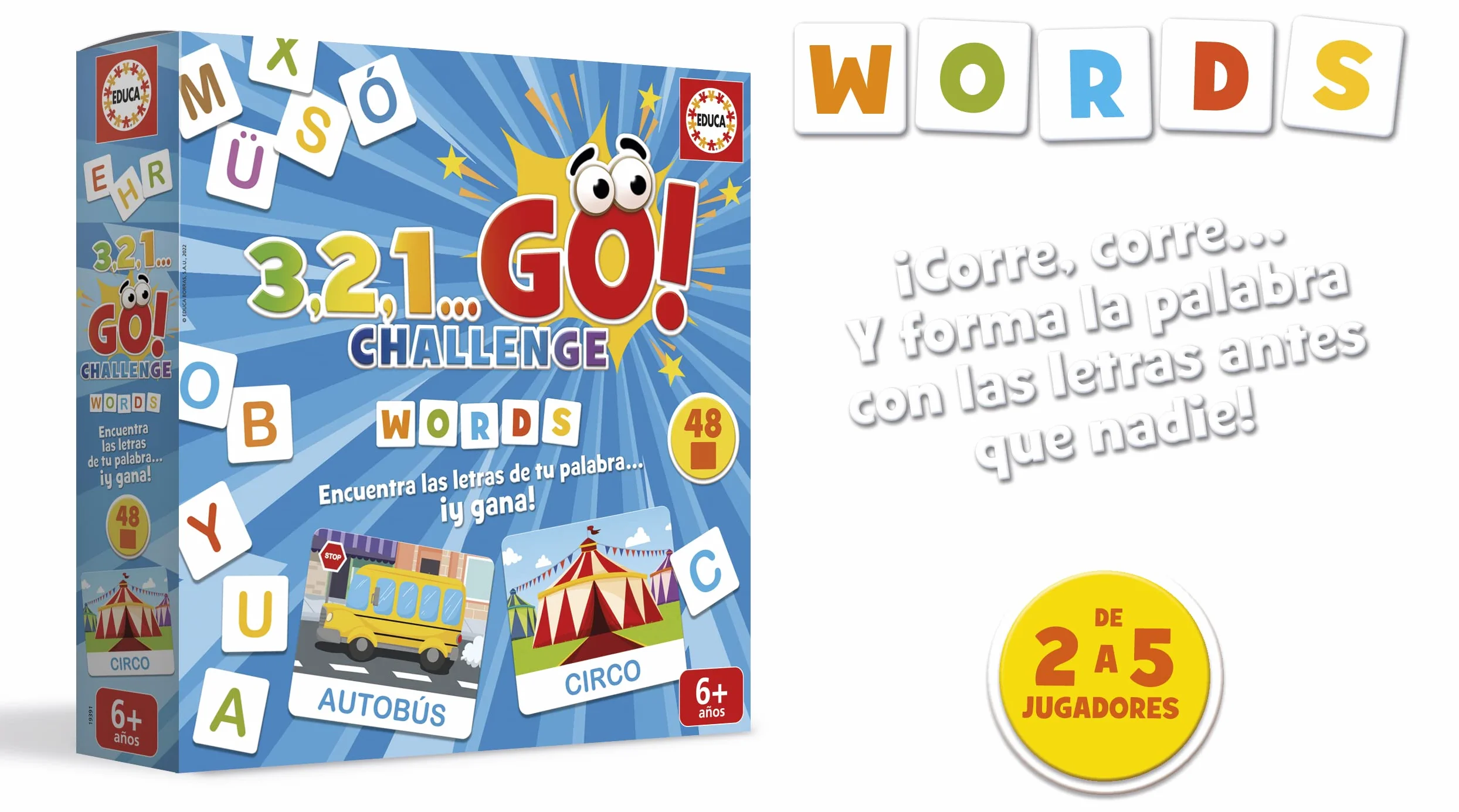 Educa 3,2,1, GO Challenge Words, Encuentra Las Letras de tu Palabra Antes Que Nadie con 48 Palabras y 150 Letras mayúsculas, De 2 a 5 Jugadores, A Partir de 6 años